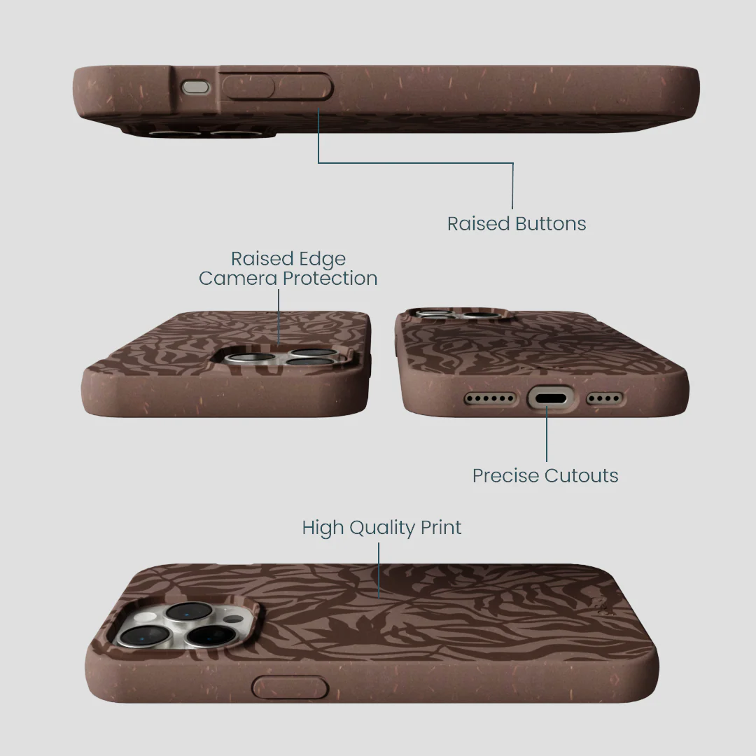 Chocolate Brown Rustic Leaves iPhone 15 Pro Max Case - Image 3
