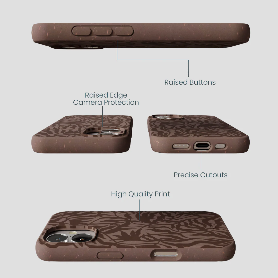 Chocolate Brown Rustic Leaves iPhone 16 Case - Image 3