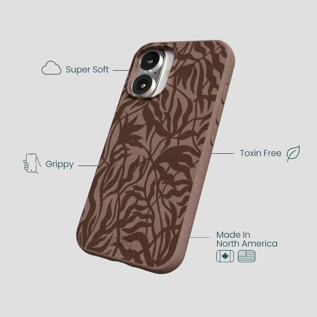 Chocolate Brown Rustic Leaves iPhone 16 Case - Image 4