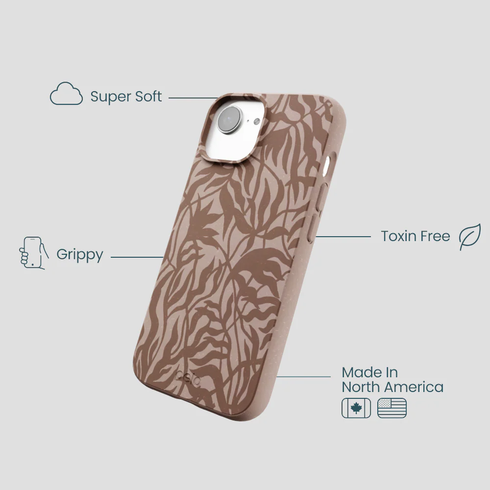 Chocolate Brown Rustic Leaves iPhone 16e/17e Case - Image 4