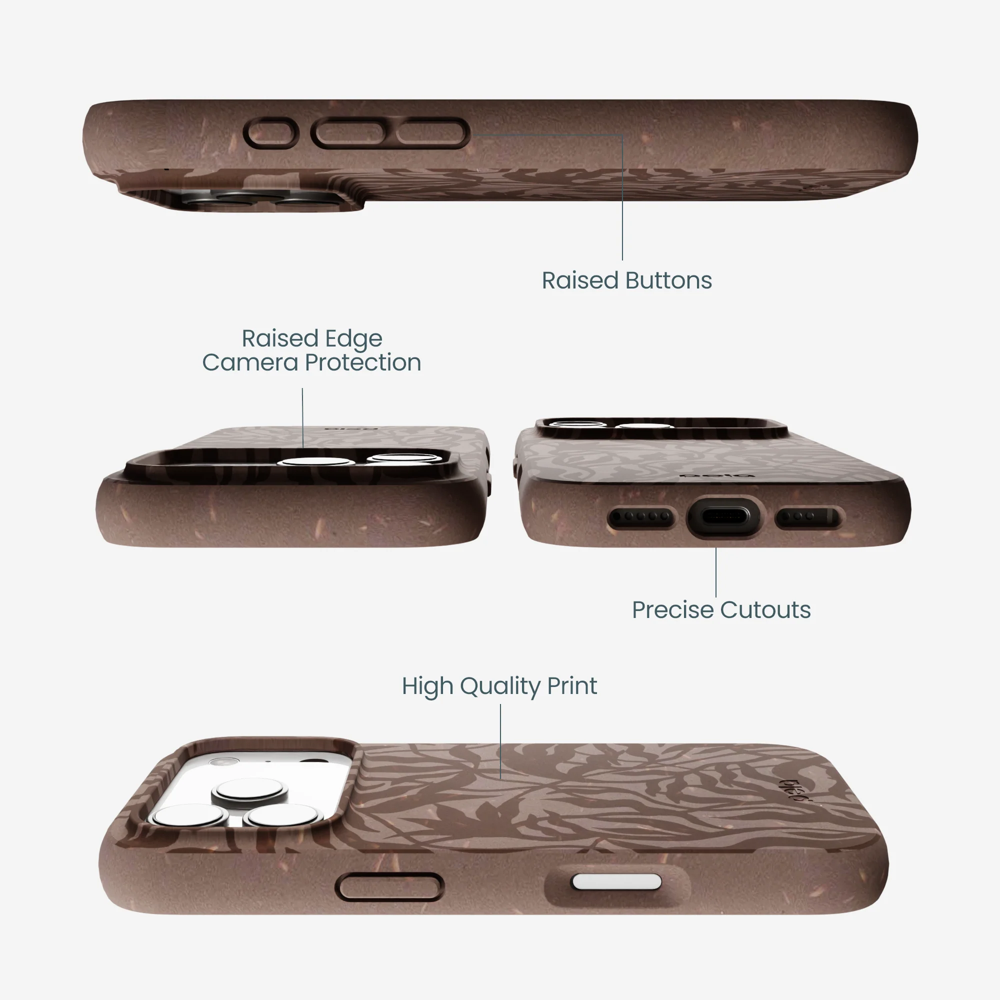 Chocolate Brown Rustic Leaves iPhone 17 Pro Case - Image 3