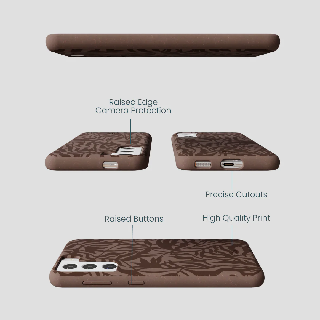 Chocolate Brown Rustic Leaves Samsung Galaxy S21 Case - Image 3