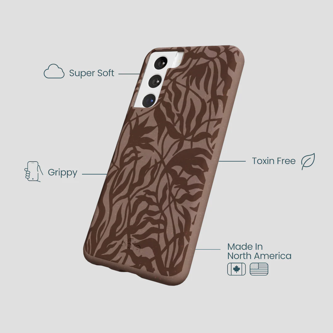 Chocolate Brown Rustic Leaves Samsung Galaxy S22 Case - Image 4