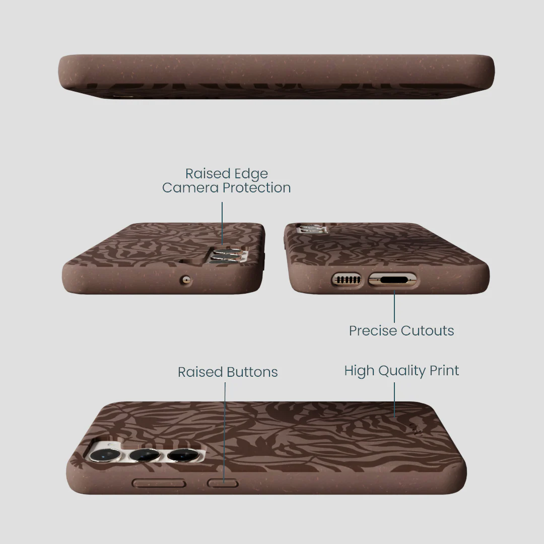 Chocolate Brown Rustic Leaves Samsung Galaxy S23+(Plus) Case - Image 3