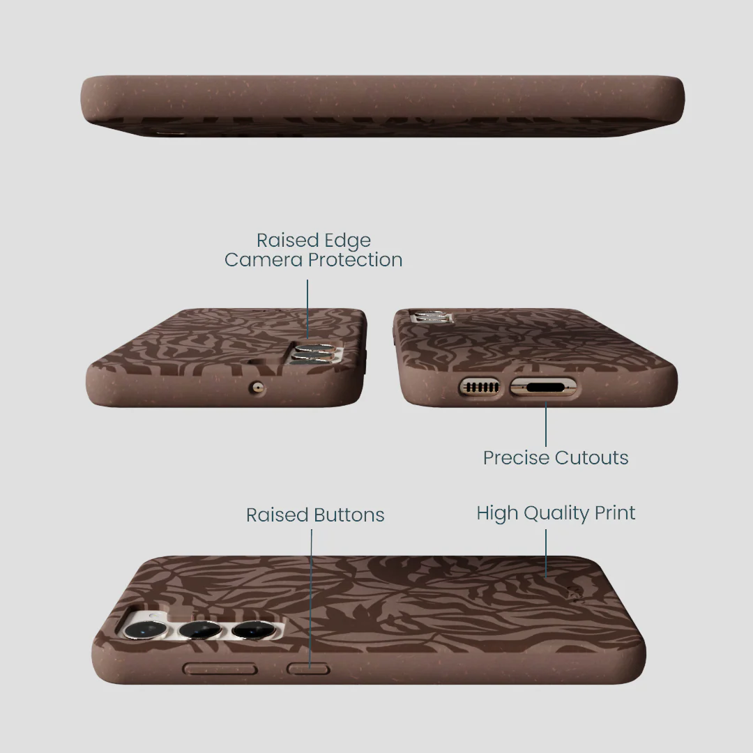 Chocolate Brown Rustic Leaves Samsung Galaxy S24+(Plus) Case - Image 3