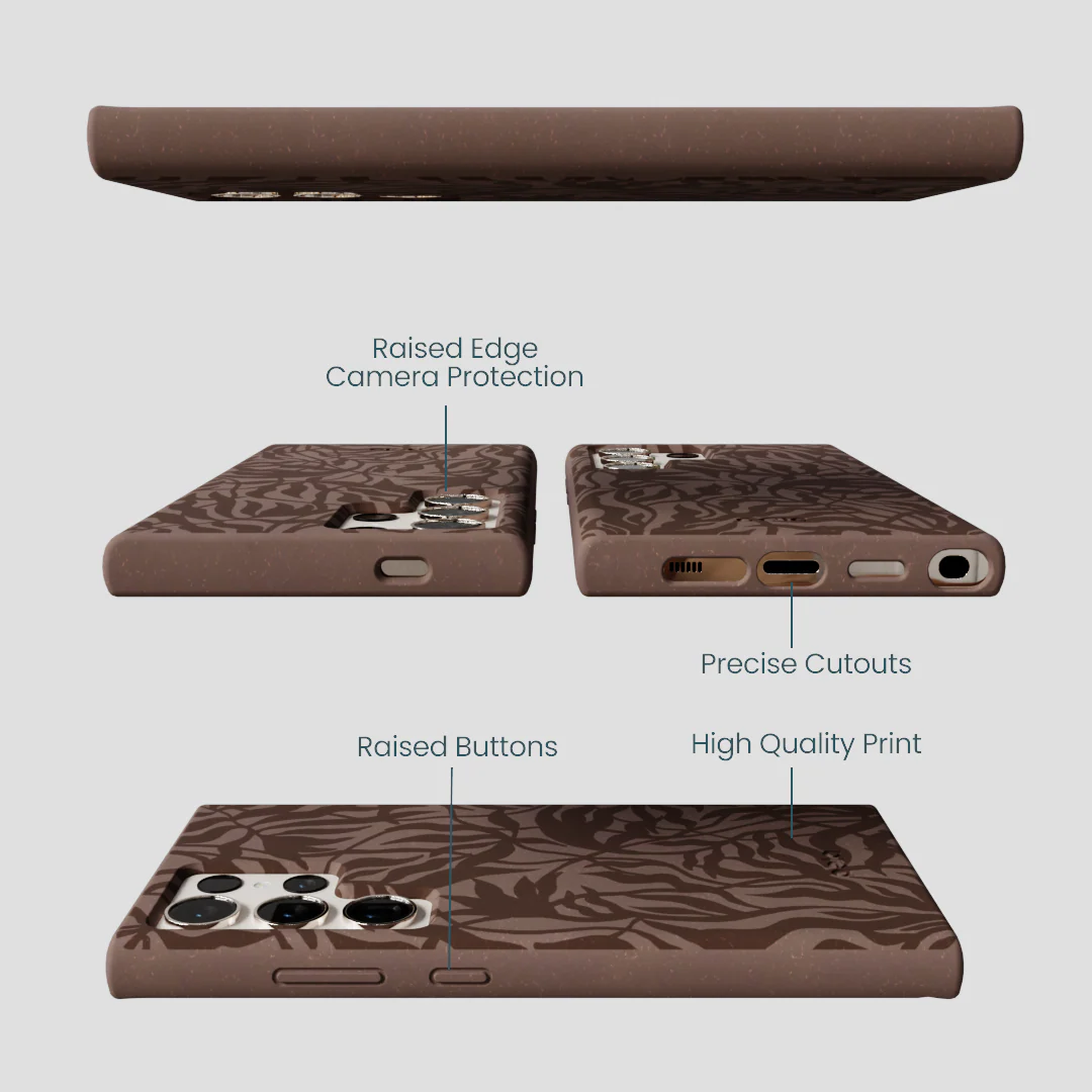 Chocolate Brown Rustic Leaves Samsung Galaxy S24 Ultra Case - Image 3