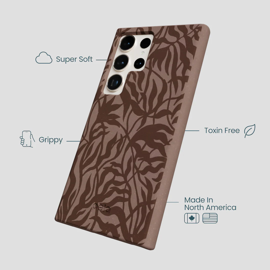 Chocolate Brown Rustic Leaves Samsung Galaxy S24 Ultra Case - Image 4