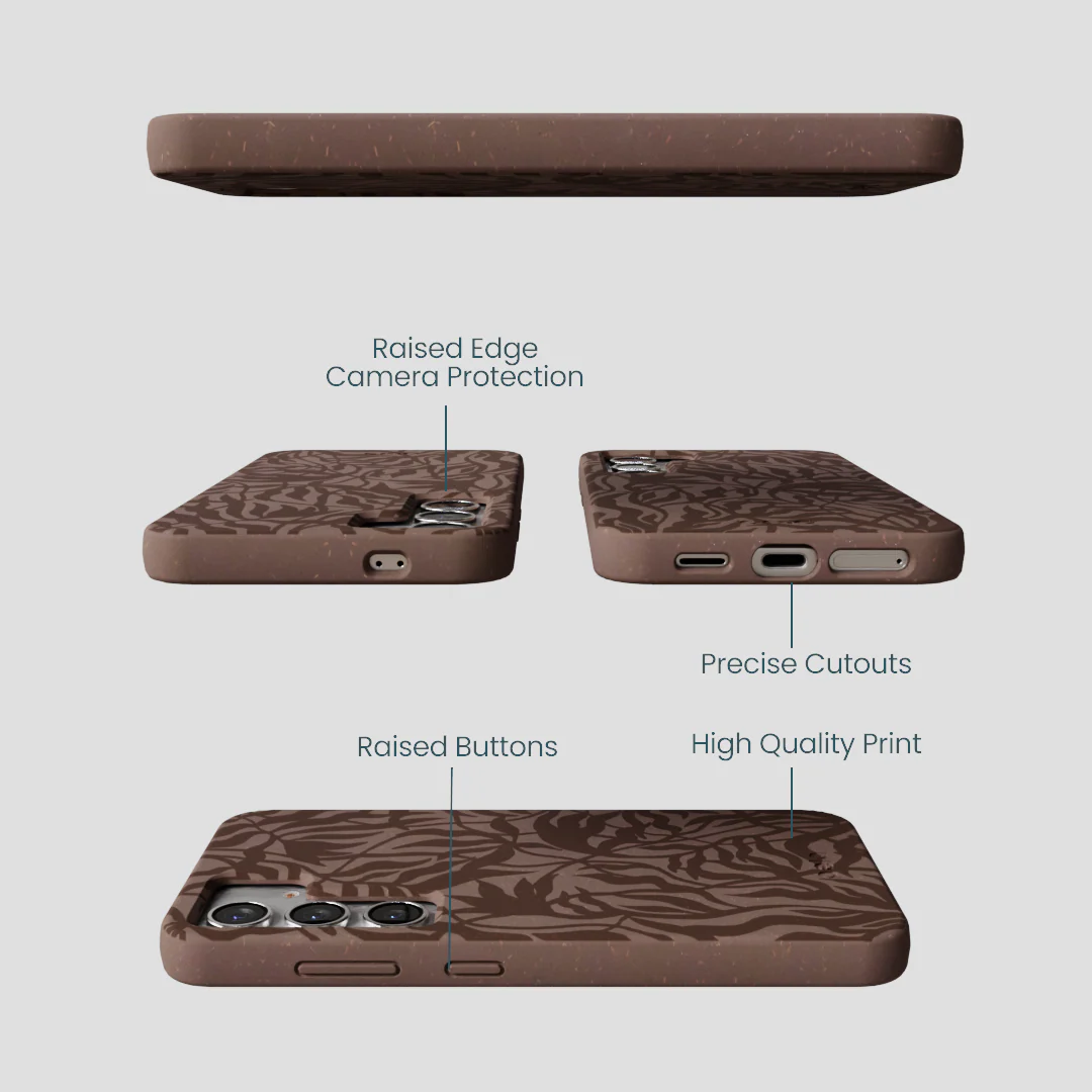 Chocolate Brown Rustic Leaves Samsung Galaxy S25 Case - Image 3