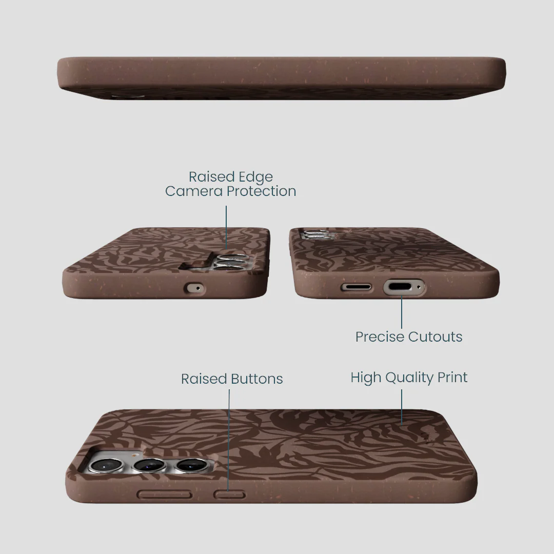 Chocolate Brown Rustic Leaves Samsung Galaxy S25+(Plus) Case - Image 3