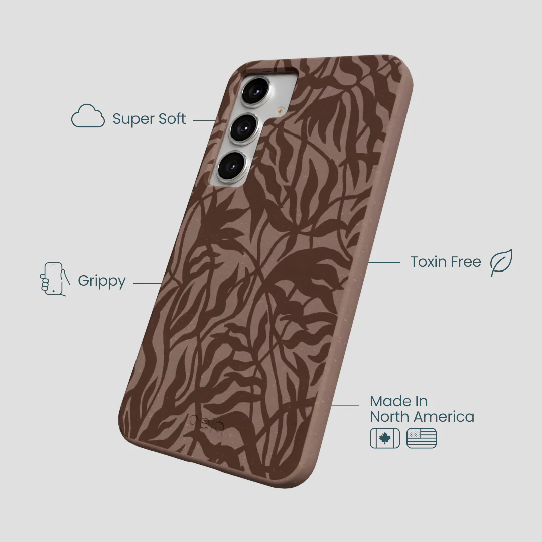 Chocolate Brown Rustic Leaves Samsung Galaxy S25+(Plus) Case - Image 4