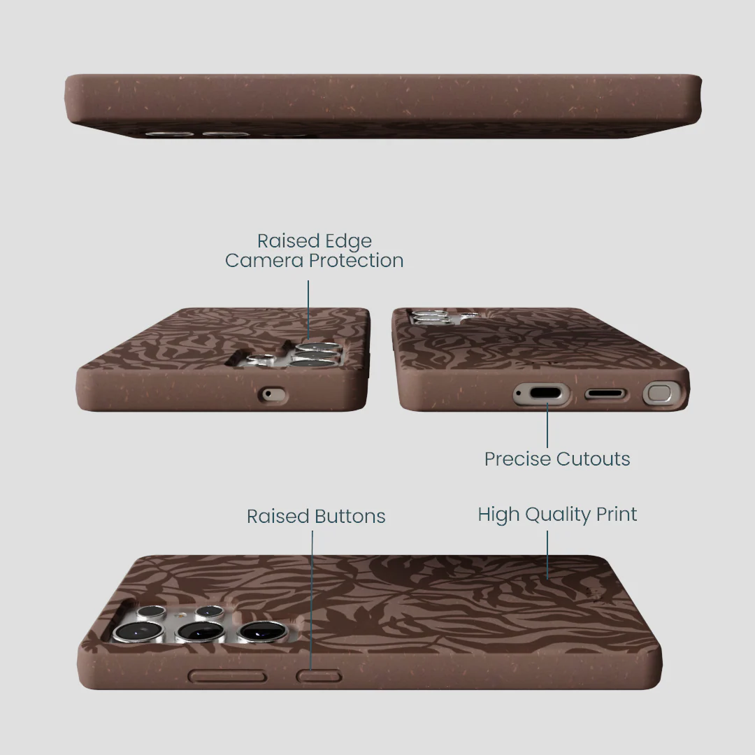 Chocolate Brown Rustic Leaves Samsung Galaxy S25 Ultra Case - Image 3
