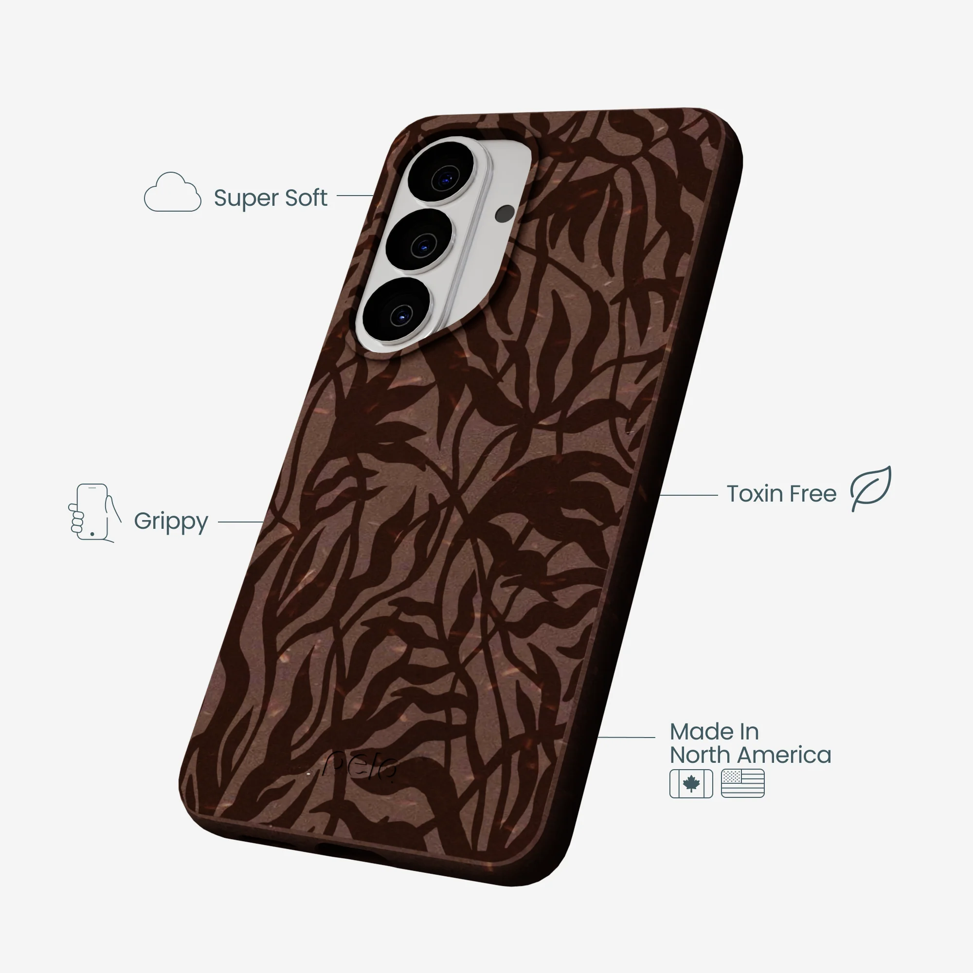 Chocolate Brown Rustic Leaves Samsung Galaxy S26 Case - Image 4