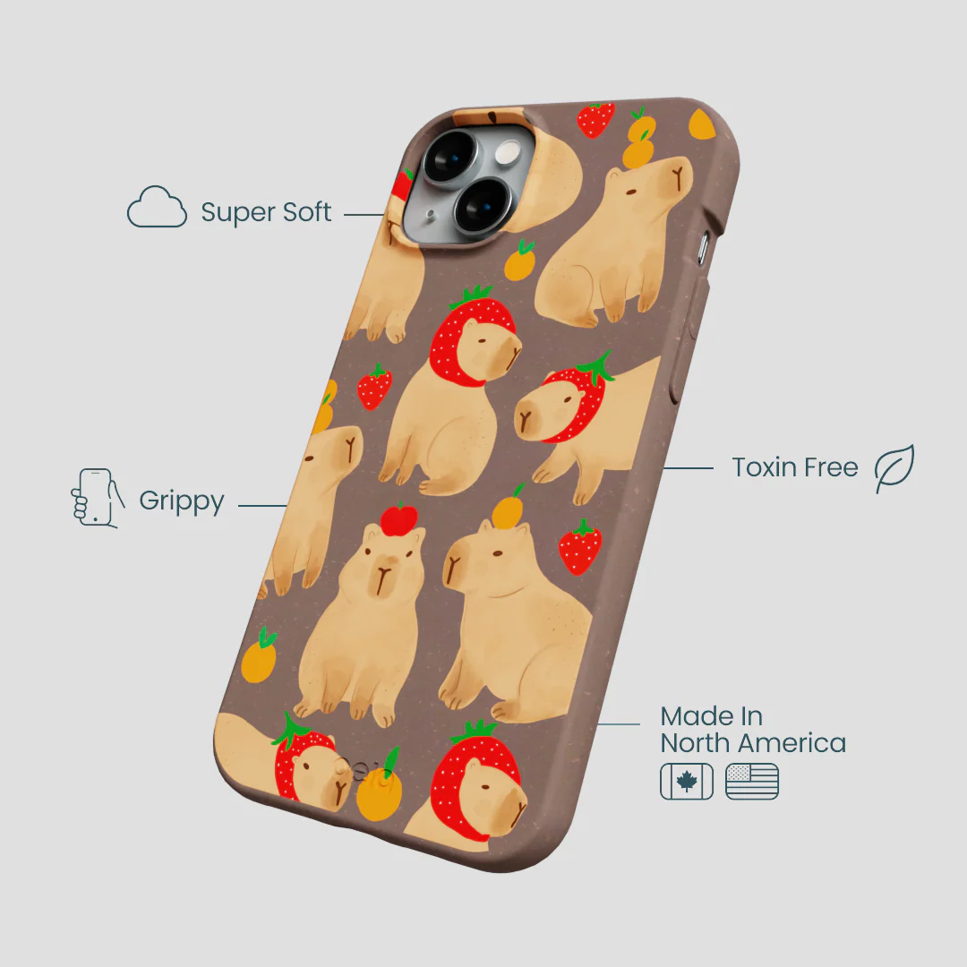 Chocolate Brown Sweet Capybaras iPhone 14 Plus Case - Image 4
