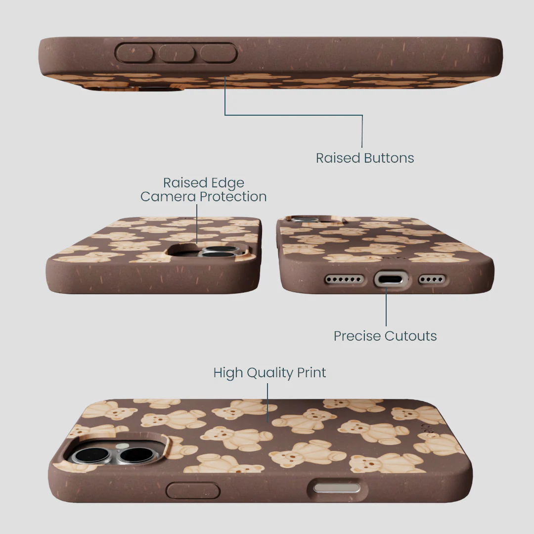 Chocolate Brown Teddy Love iPhone 16 Plus Case - Image 3