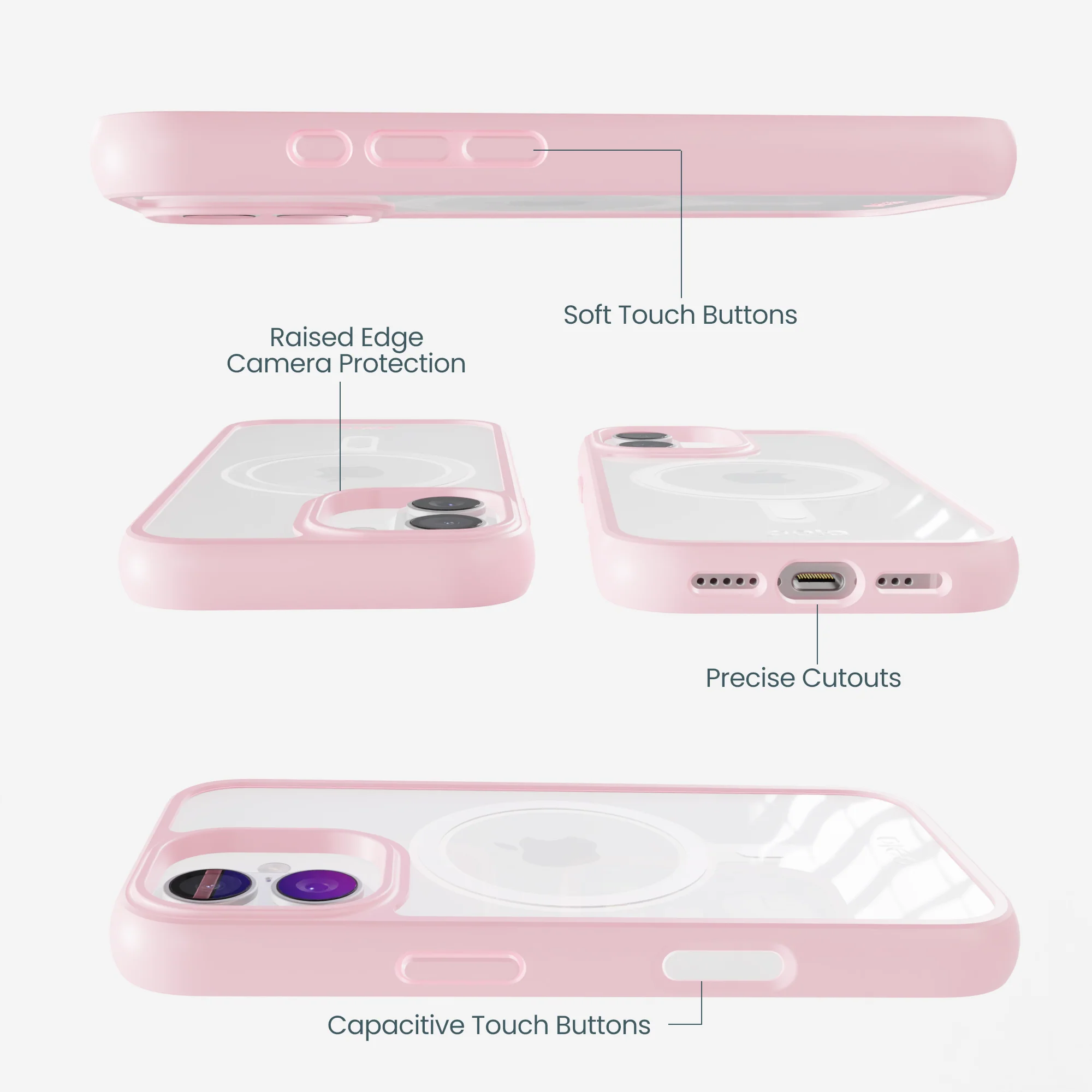 Clear iPhone 17 Case with Petal Pink Ridge (MagSafe Included) - Image 3