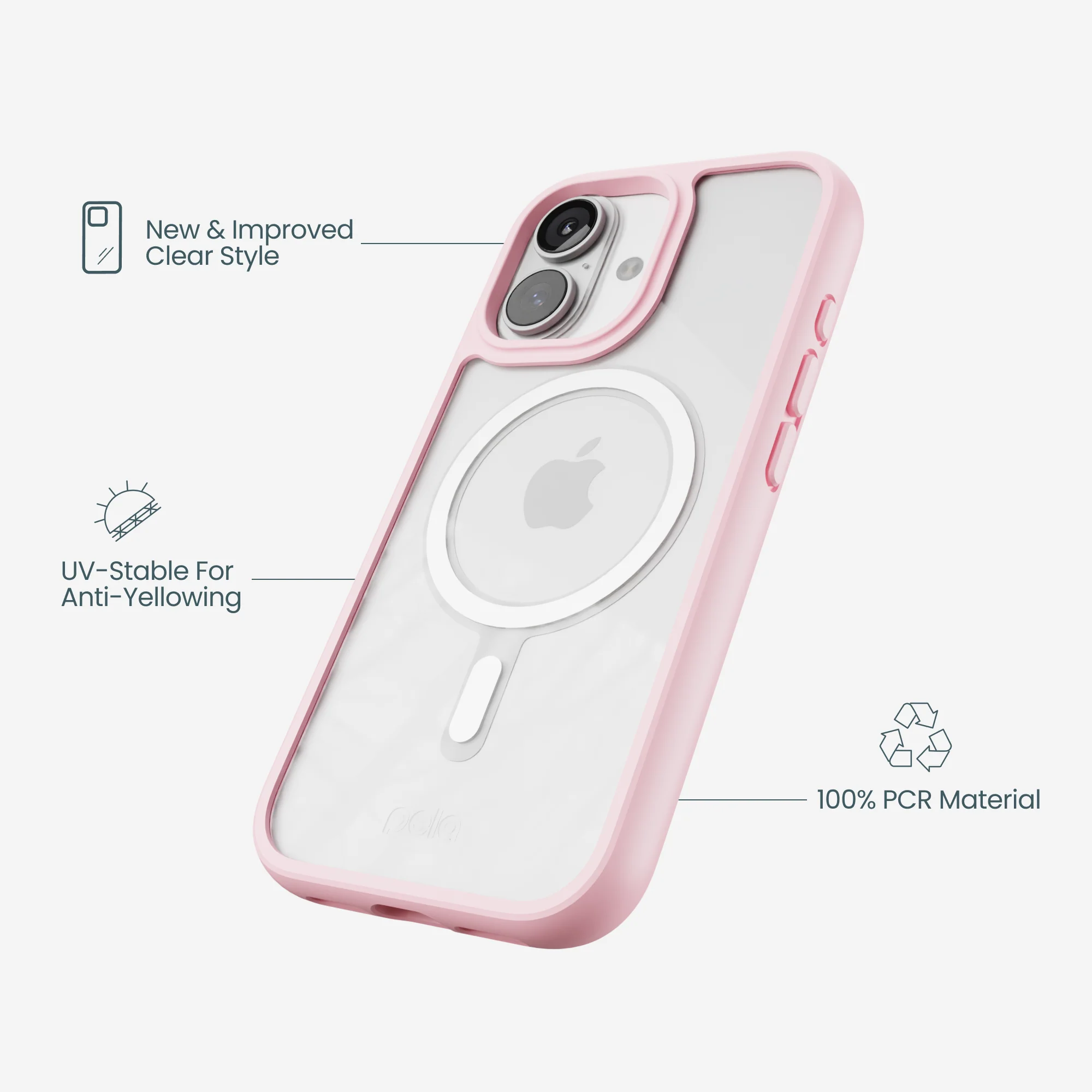 Clear iPhone 17 Case with Petal Pink Ridge (MagSafe Included) - Image 4