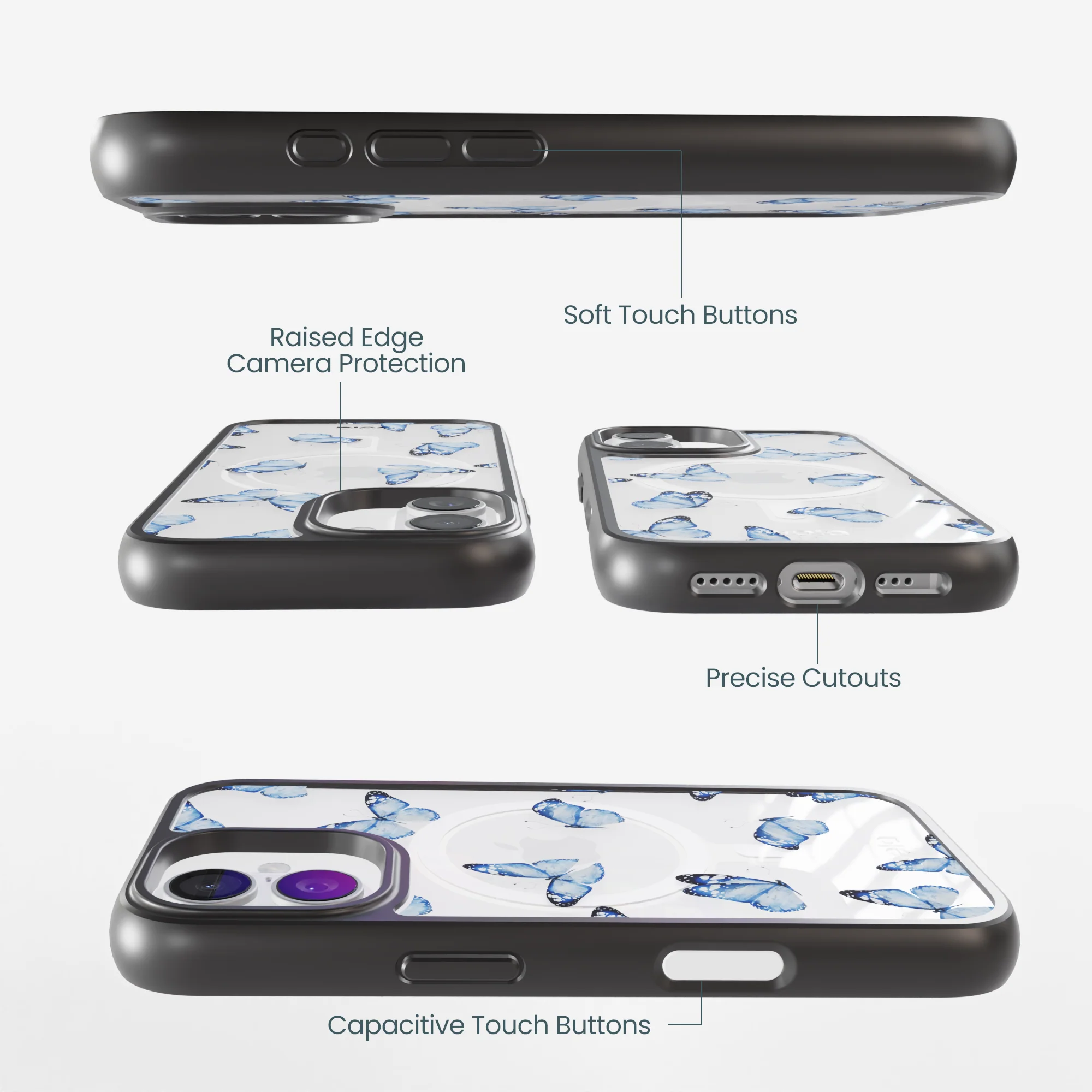 Clear Blue Butterflies iPhone 17 Case With Noir Ridge (MagSafe included) - Image 3