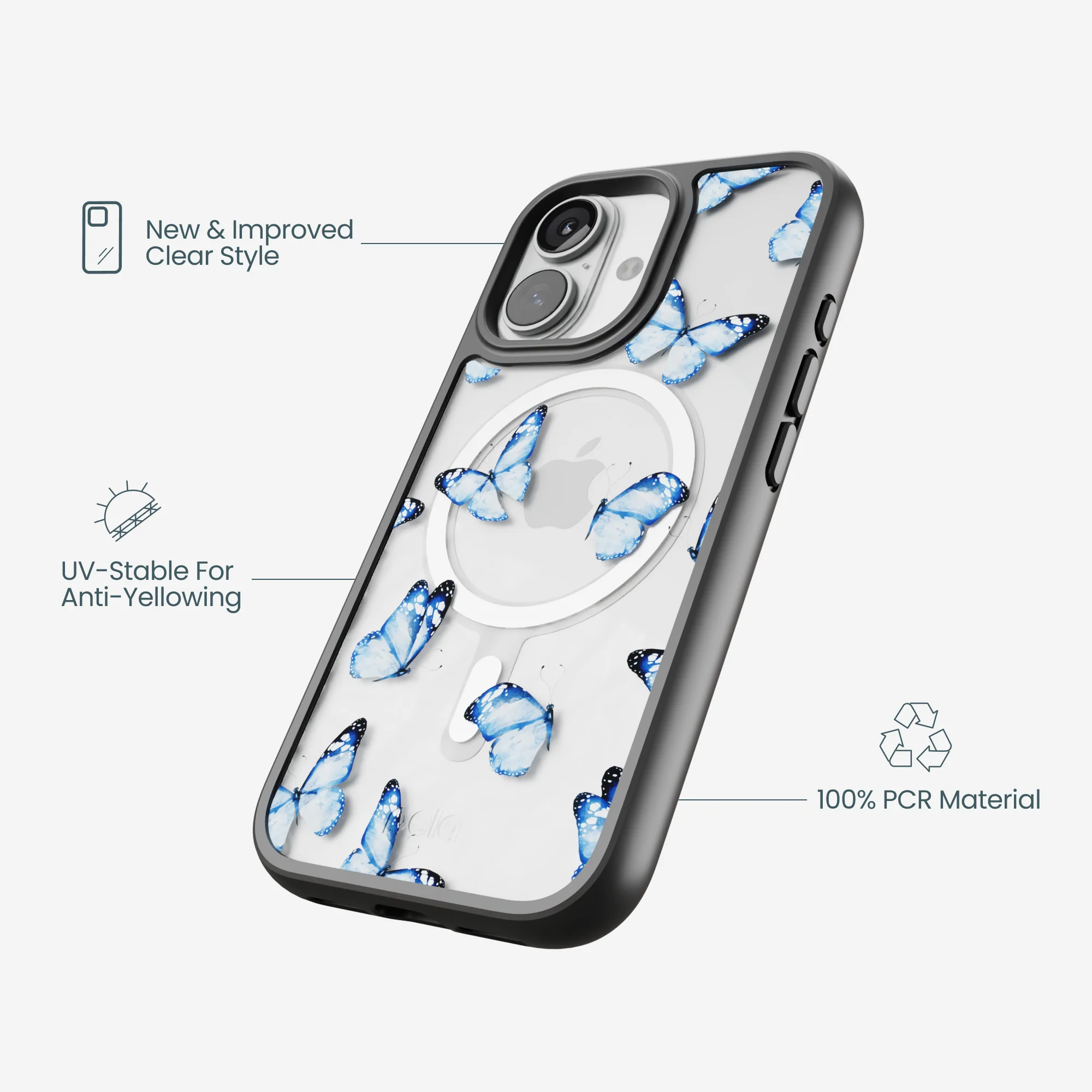 Clear Blue Butterflies iPhone 17 Case With Noir Ridge (MagSafe included) - Image 4