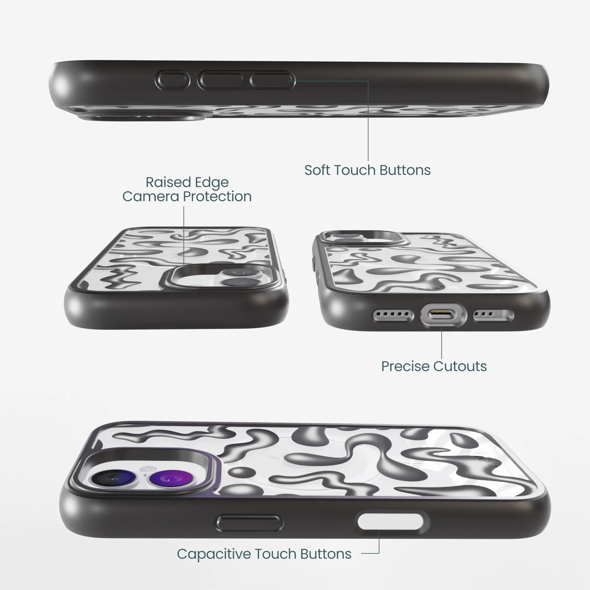 Clear Chrome Doodles iPhone 17 Case With Noir Ridge (MagSafe included) - Image 3