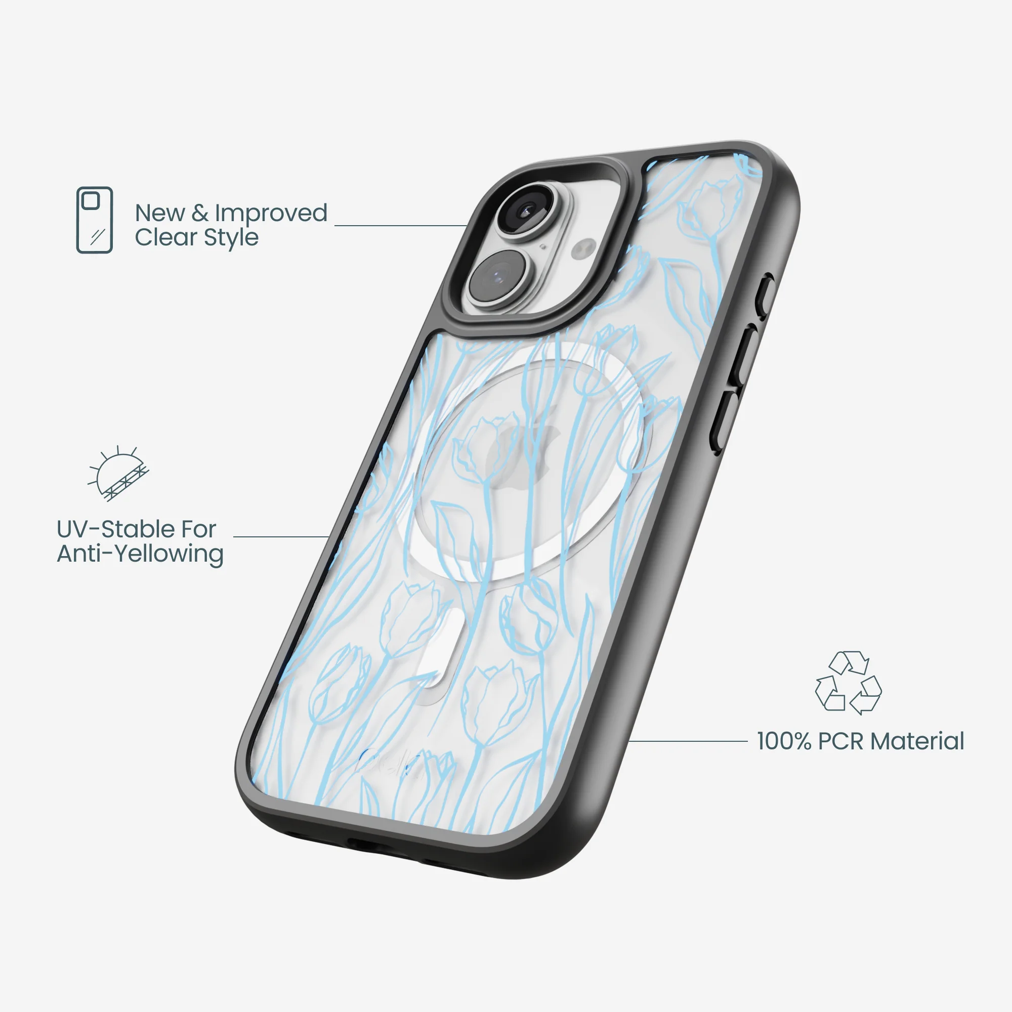 Clear Tulip Dreams iPhone 17 Case With Noir Ridge (MagSafe included) - Image 4