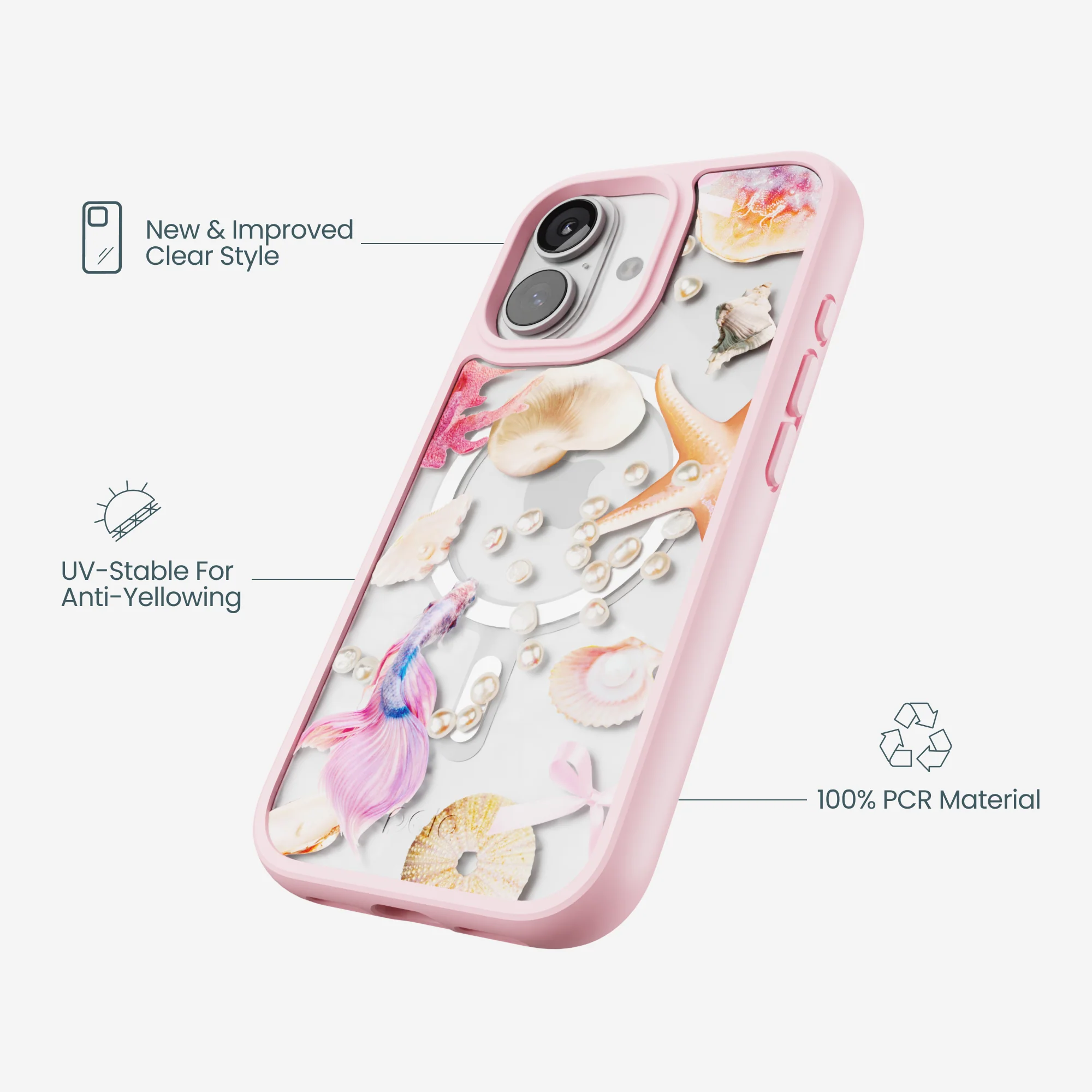 Clear Aqua Dreams iPhone 17 Case With Petal Pink Ridge (MagSafe included) - Image 4