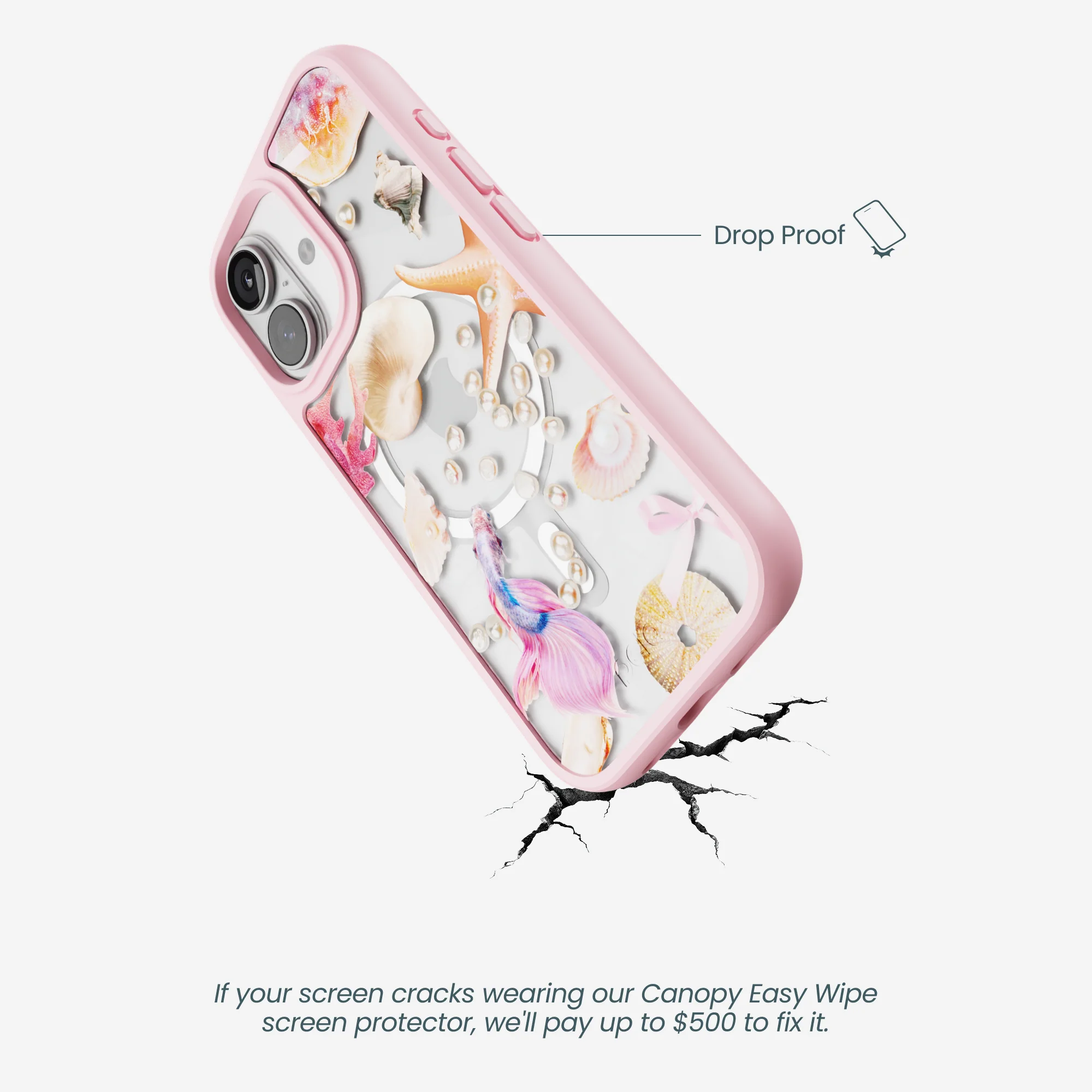 Clear Aqua Dreams iPhone 17 Case With Petal Pink Ridge (MagSafe included) - Image 5
