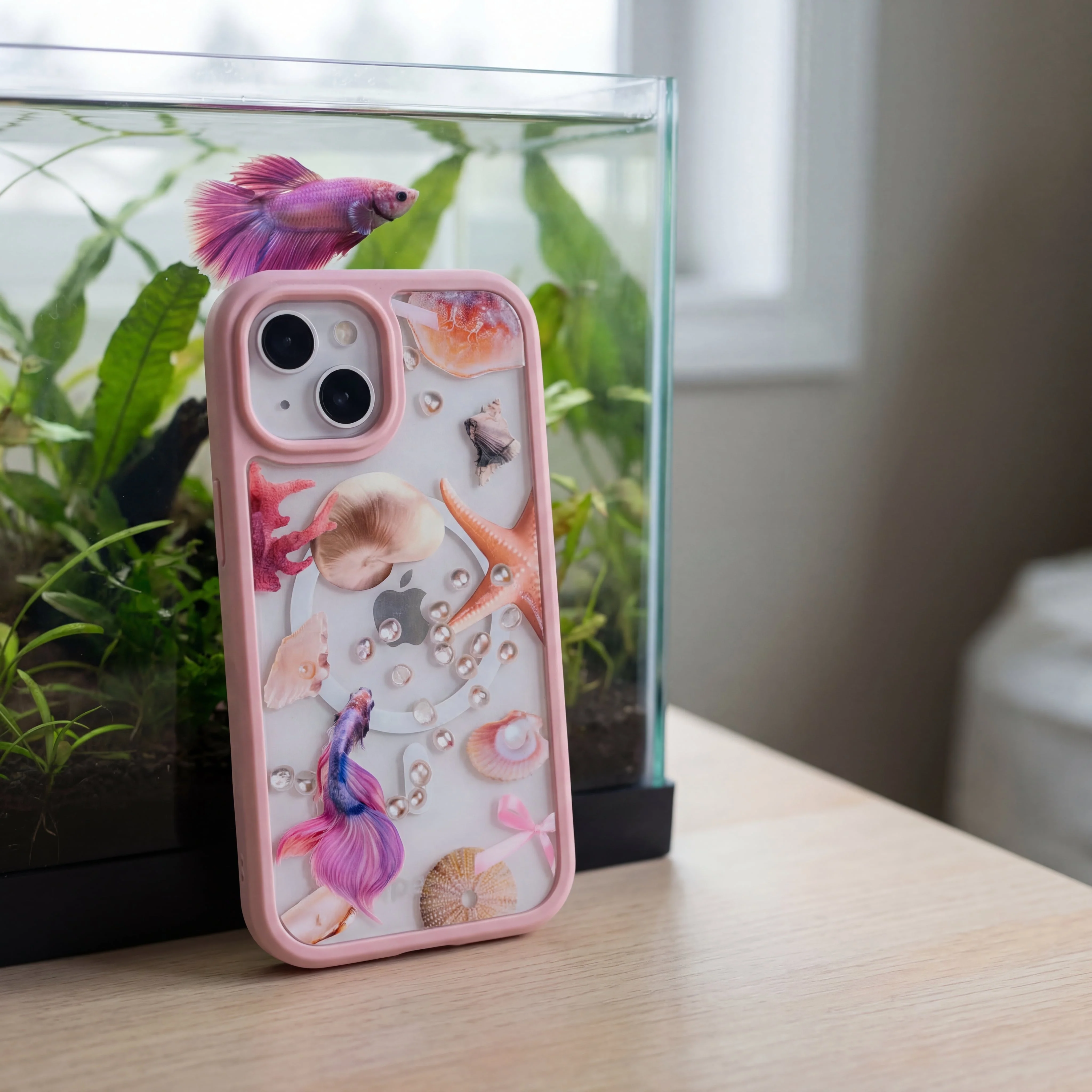 Clear Aqua Dreams iPhone Air Case With Petal Pink Ridge (MagSafe included) - Image 2