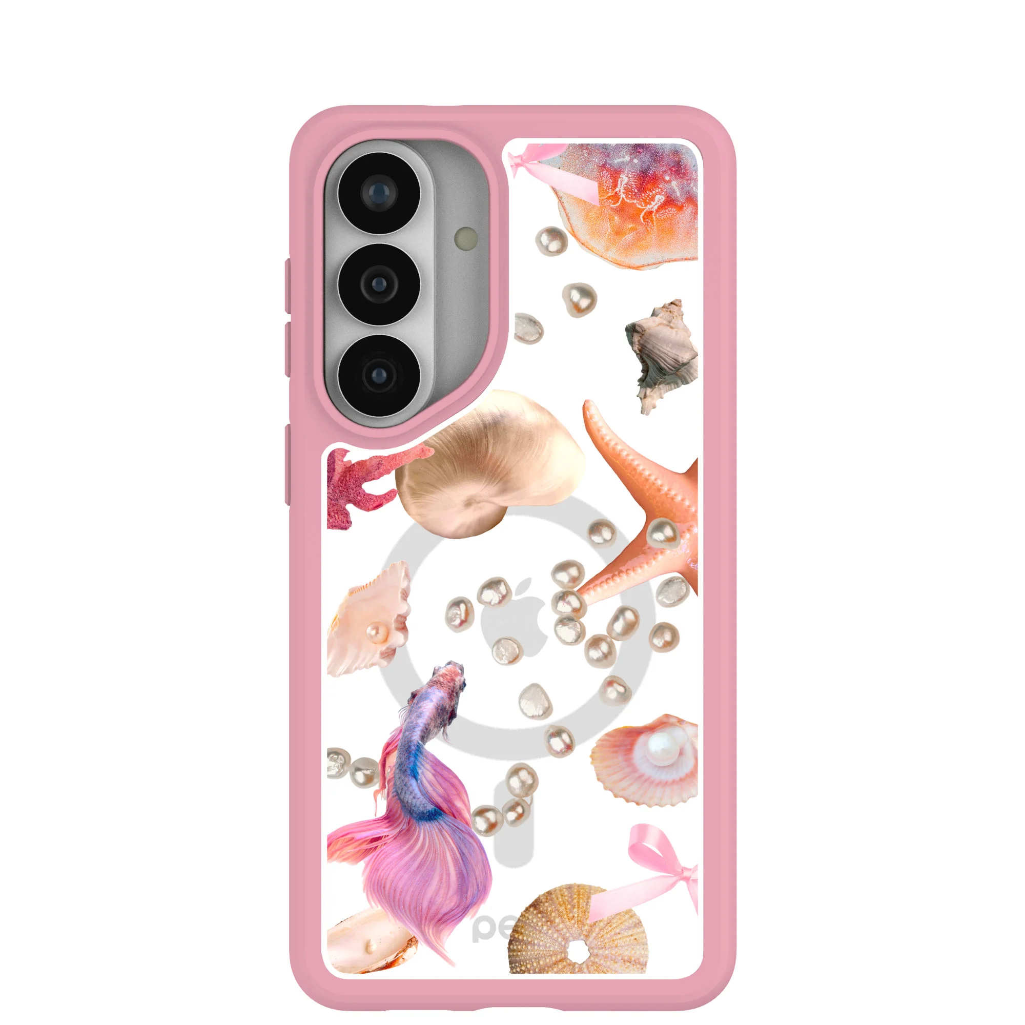 Clear Aqua Dreams Samsung Galaxy S26+(Plus) Case With Petal Pink Ridge (Magnetic Charging included)