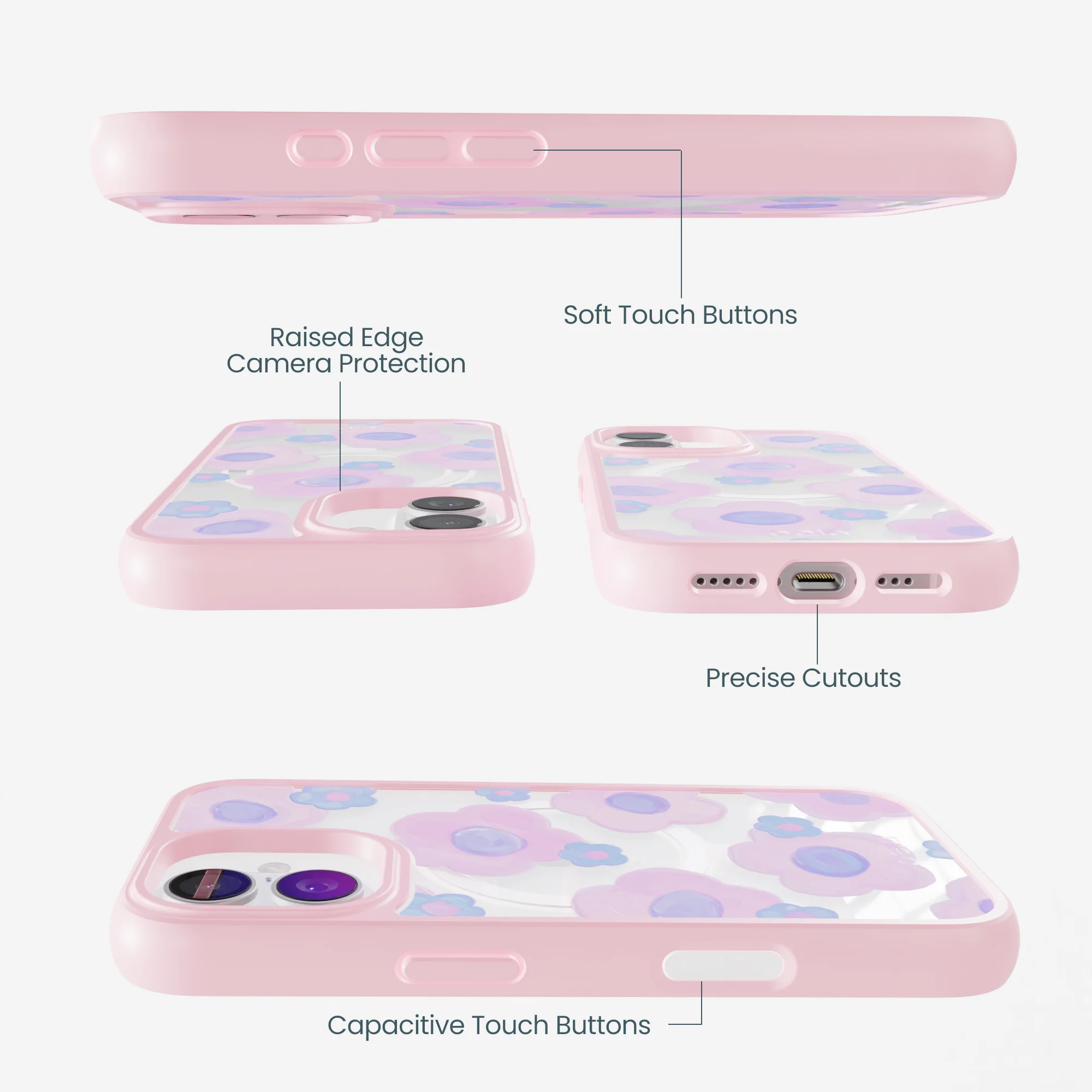 Clear Blush Bloom iPhone 17 Case With Petal Pink Ridge (MagSafe included) - Image 3