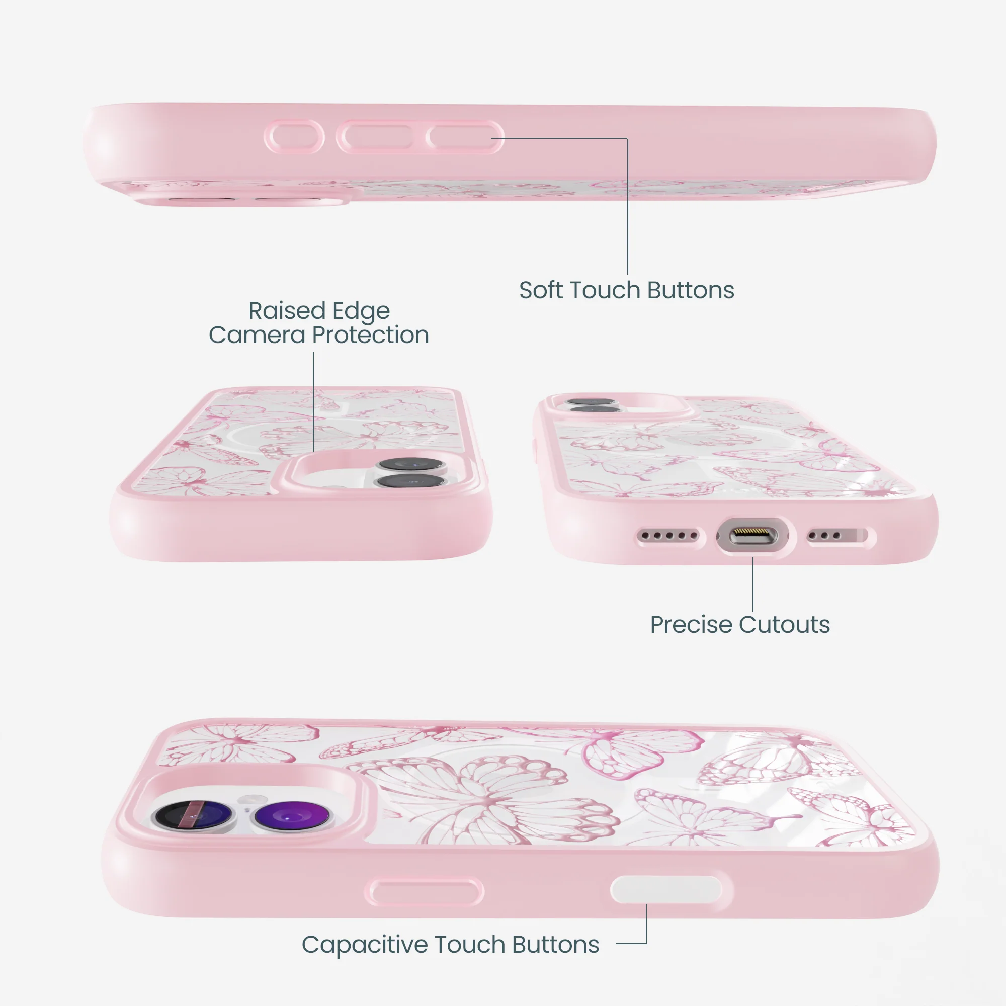 Clear Butterfly Effect iPhone 17 Case With Petal Pink Ridge (MagSafe included) - Image 3