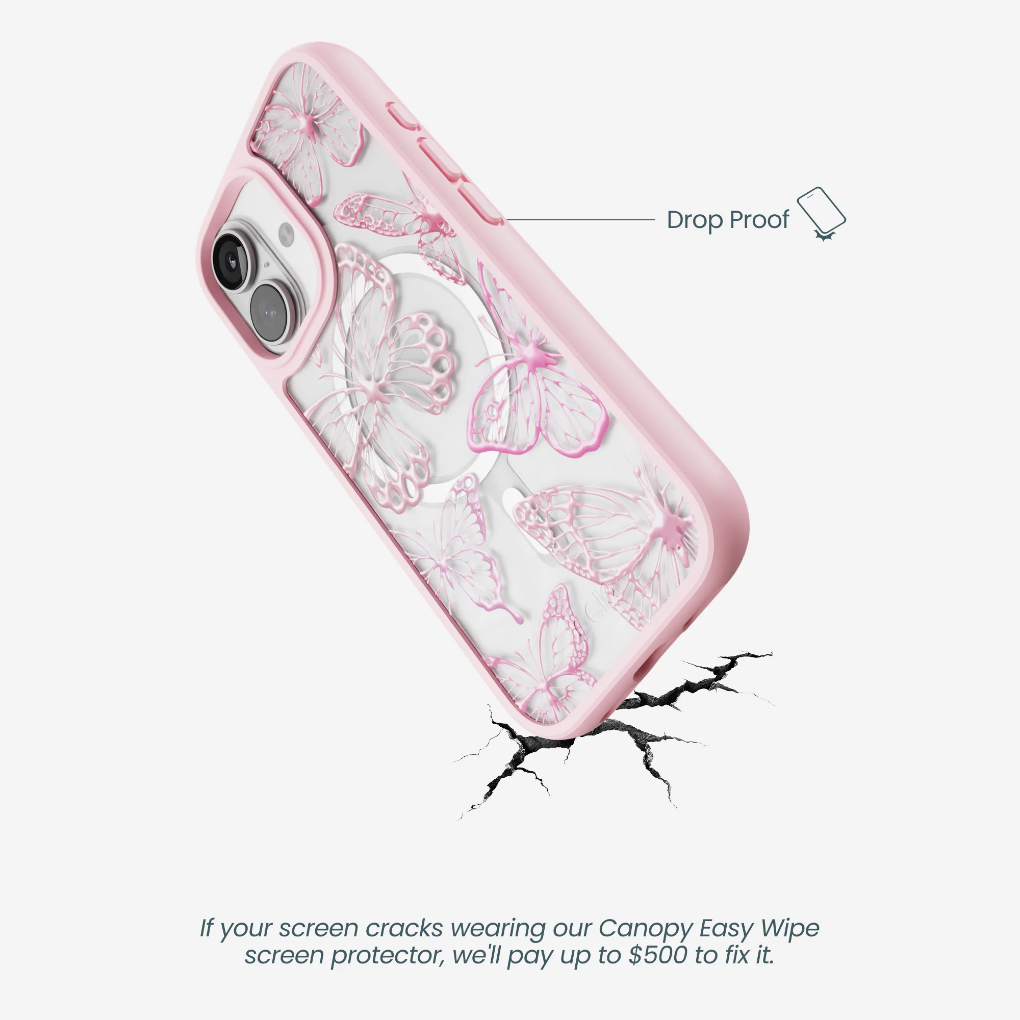 Clear Butterfly Effect iPhone 17 Case With Petal Pink Ridge (MagSafe included) - Image 5