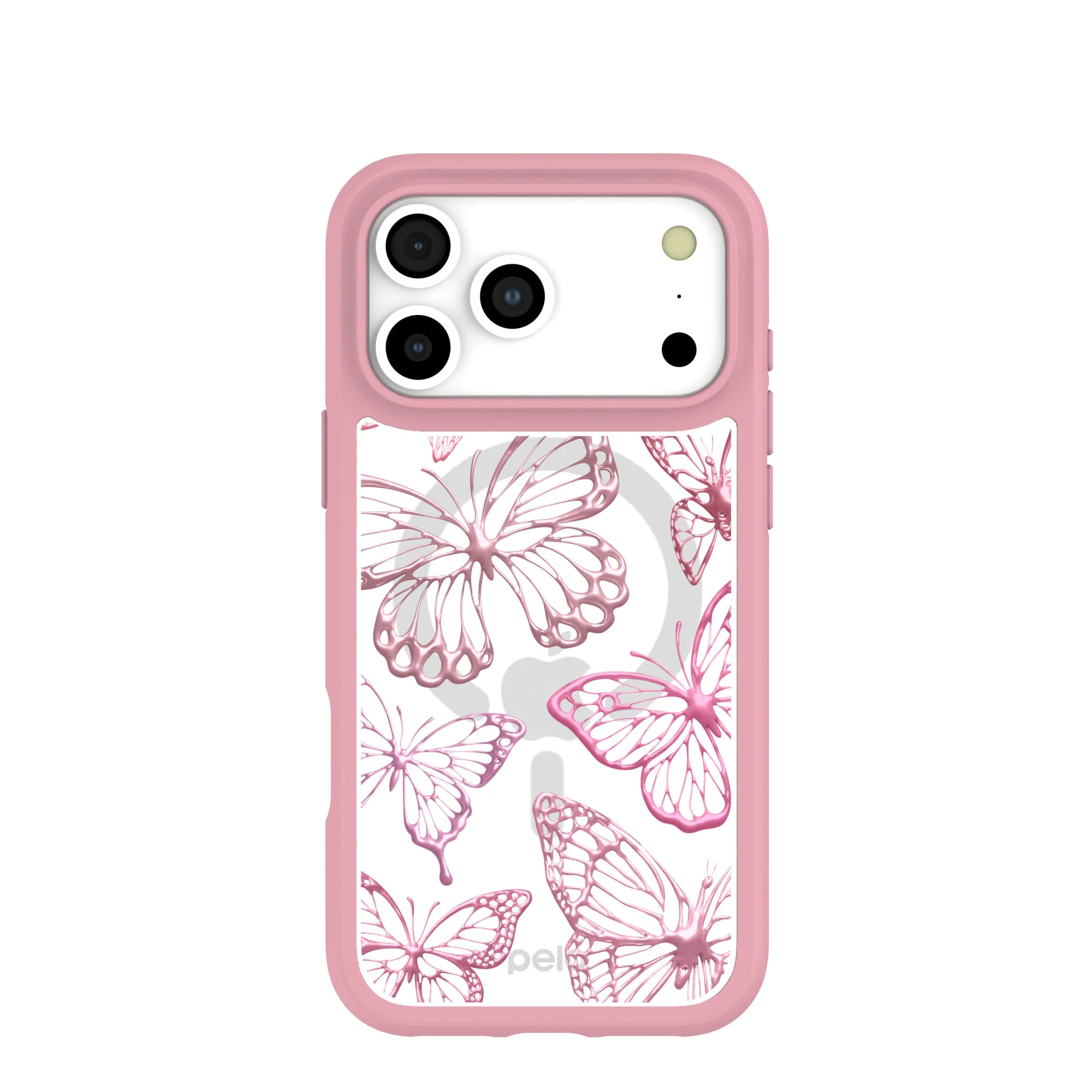 Clear Butterfly Effect iPhone 17 Pro Max Case With Petal Pink Ridge (MagSafe included)