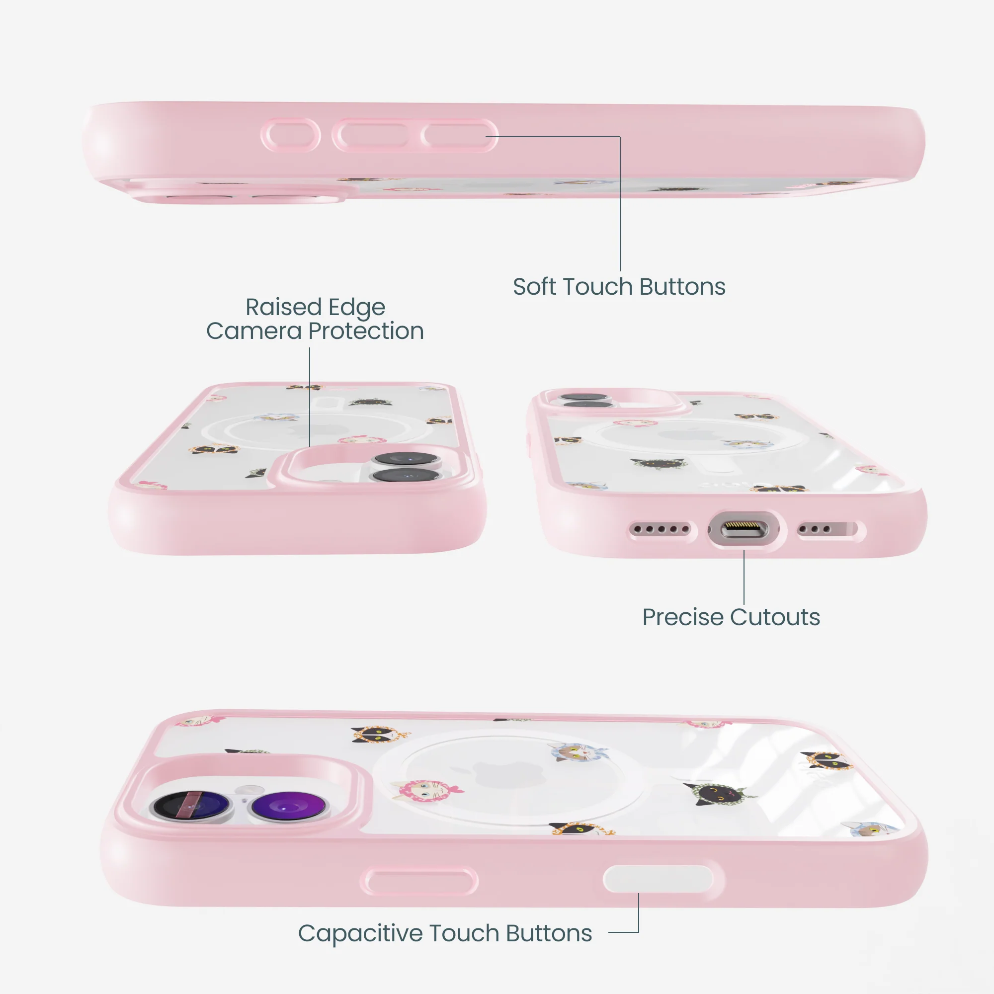 Clear Cat Couture iPhone 17 Case With Petal Pink Ridge (MagSafe included) - Image 3