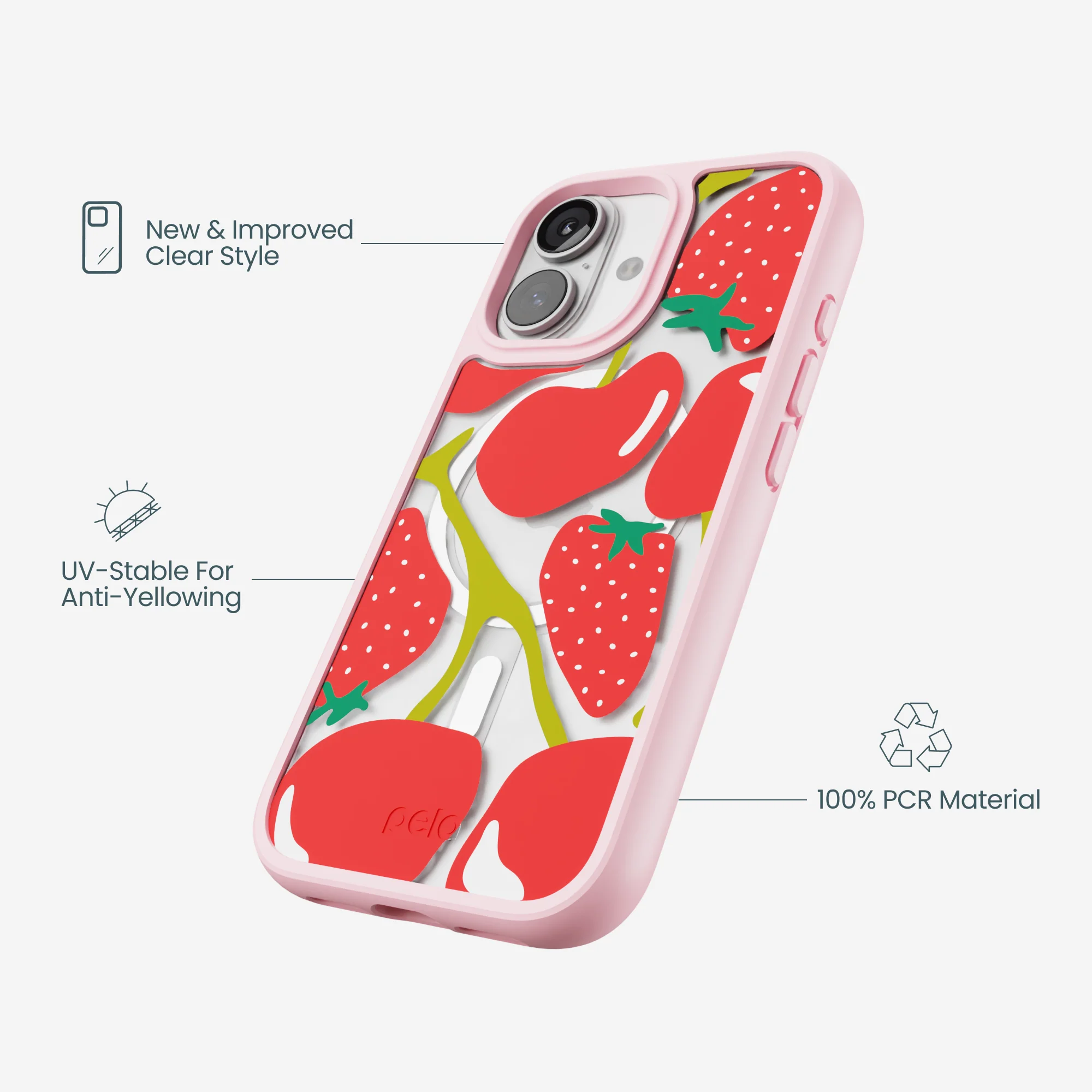 Clear Cherry Berry iPhone 17 Case With Petal Pink Ridge (MagSafe included) - Image 4