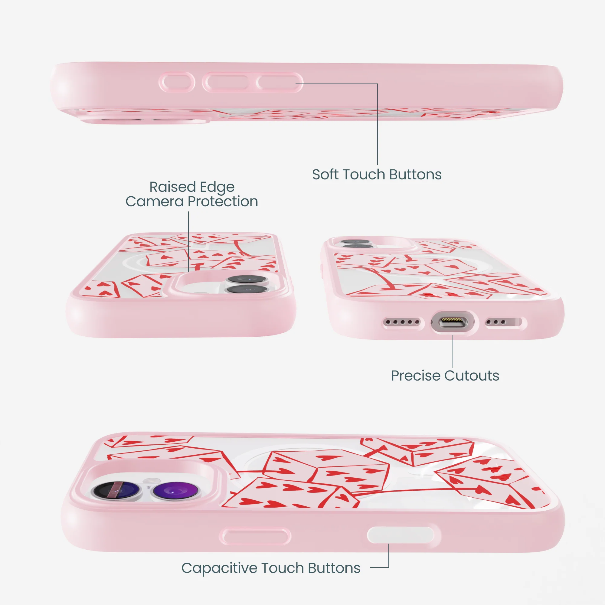 Clear Dicey Cherries iPhone 17 Case With Petal Pink Ridge (MagSafe included) - Image 3