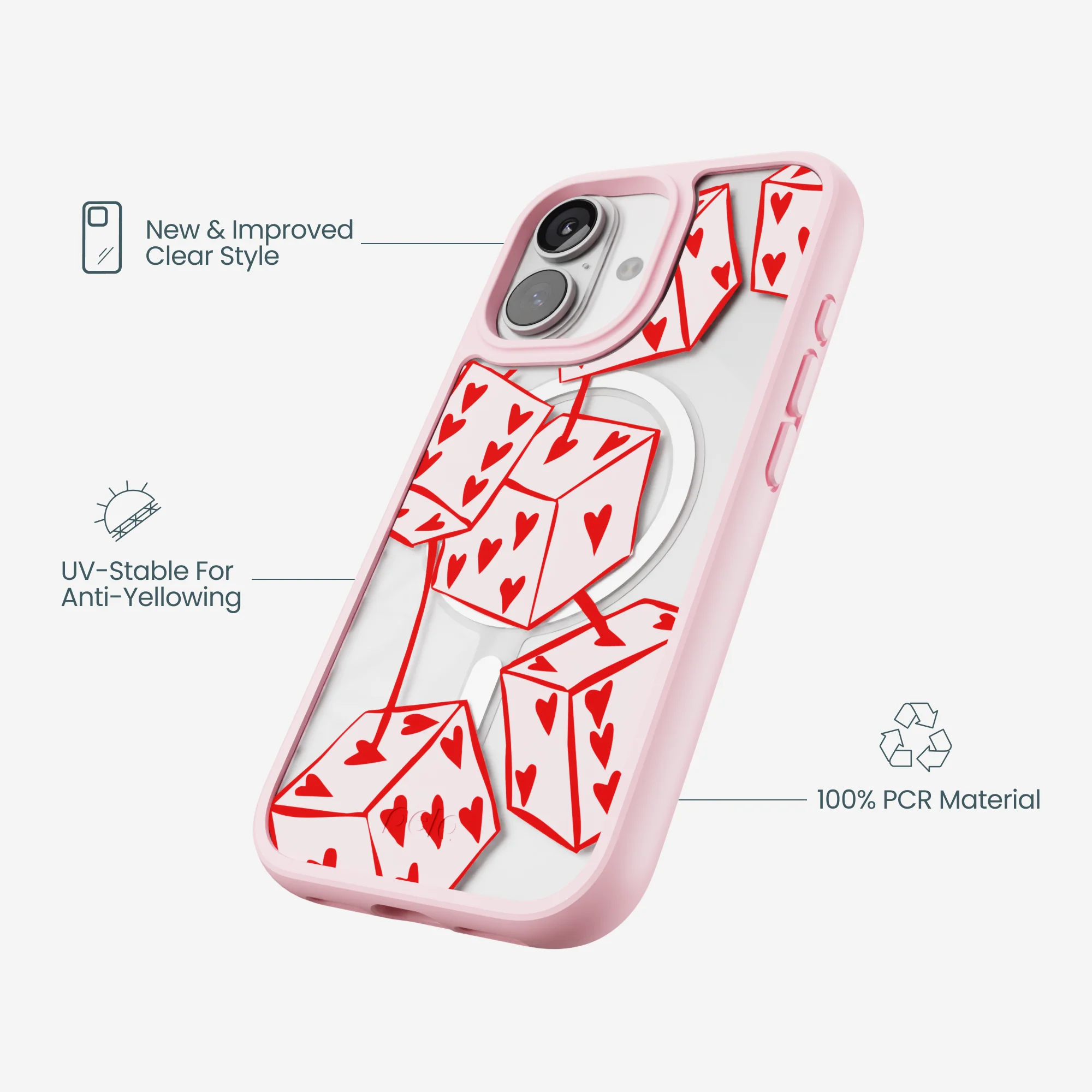 Clear Dicey Cherries iPhone 17 Case With Petal Pink Ridge (MagSafe included) - Image 4