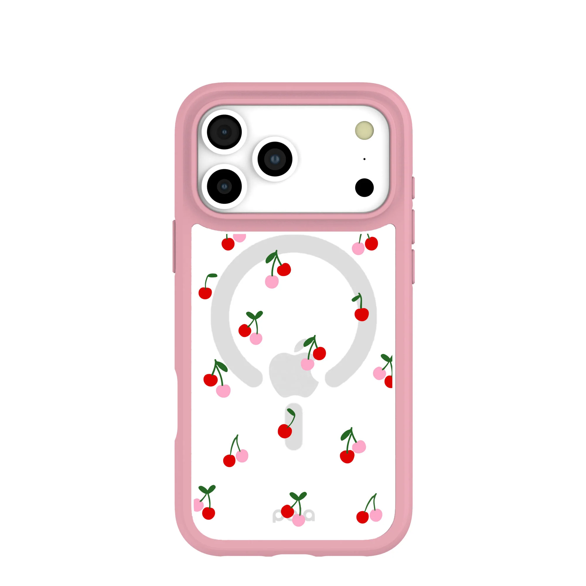 Clear Little Cherries iPhone 17 Pro Max Case With Petal Pink Ridge (MagSafe included)