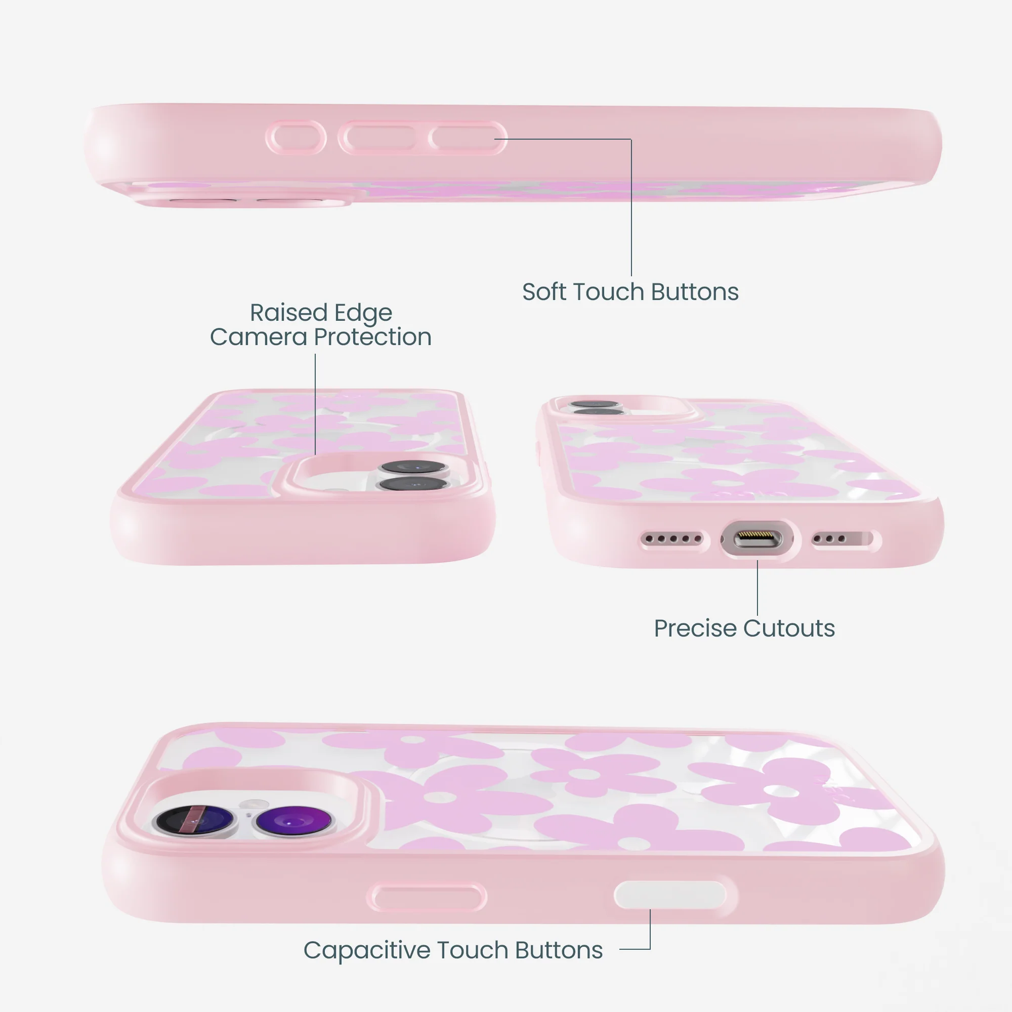 Clear Pink Blooms iPhone 17 Case With Petal Pink Ridge (MagSafe included) - Image 3