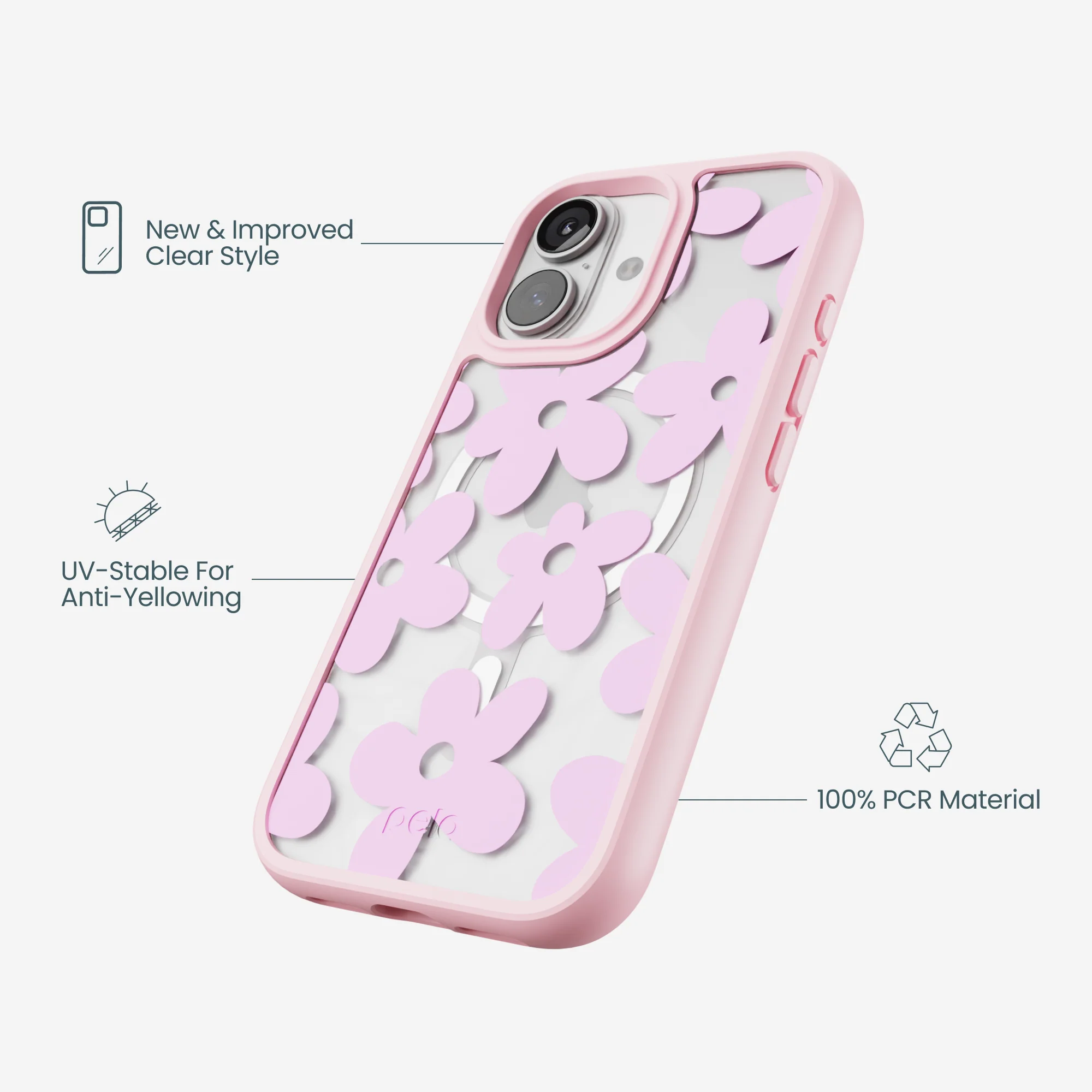 Clear Pink Blooms iPhone 17 Case With Petal Pink Ridge (MagSafe included) - Image 4