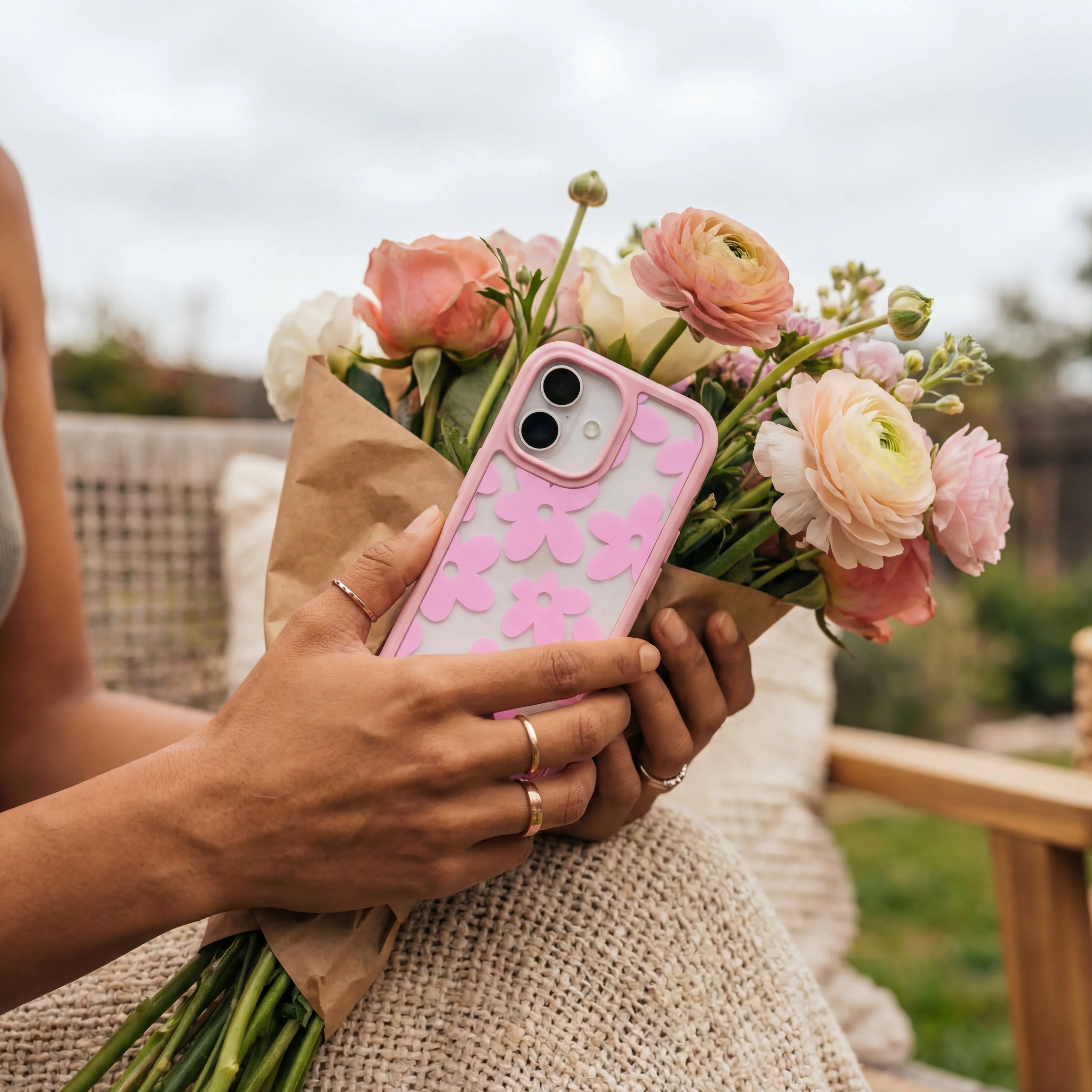 Clear Pink Blooms iPhone 17 Pro Max Case With Petal Pink Ridge (MagSafe included) - Image 2