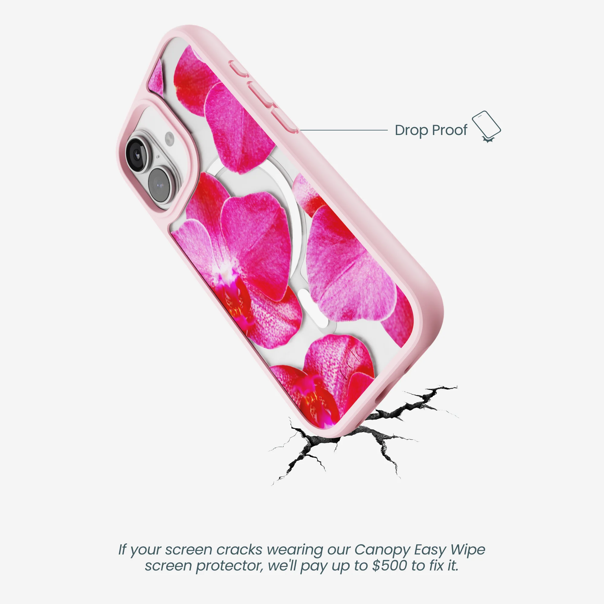 Clear Pink Orchids iPhone 17 Case With Petal Pink Ridge (MagSafe included) - Image 5