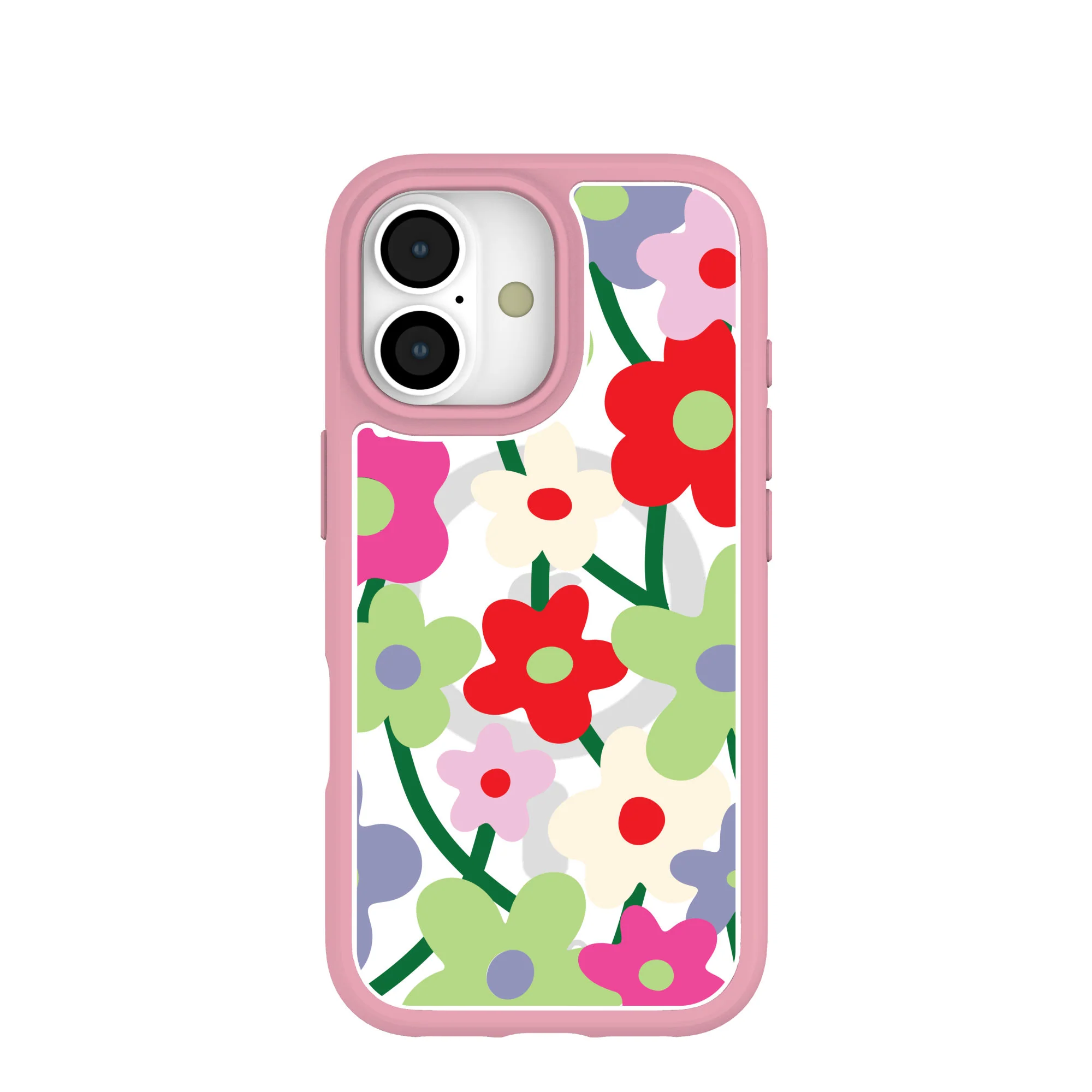 Clear Poppy Flora iPhone 17 Case With Petal Pink Ridge (MagSafe included)