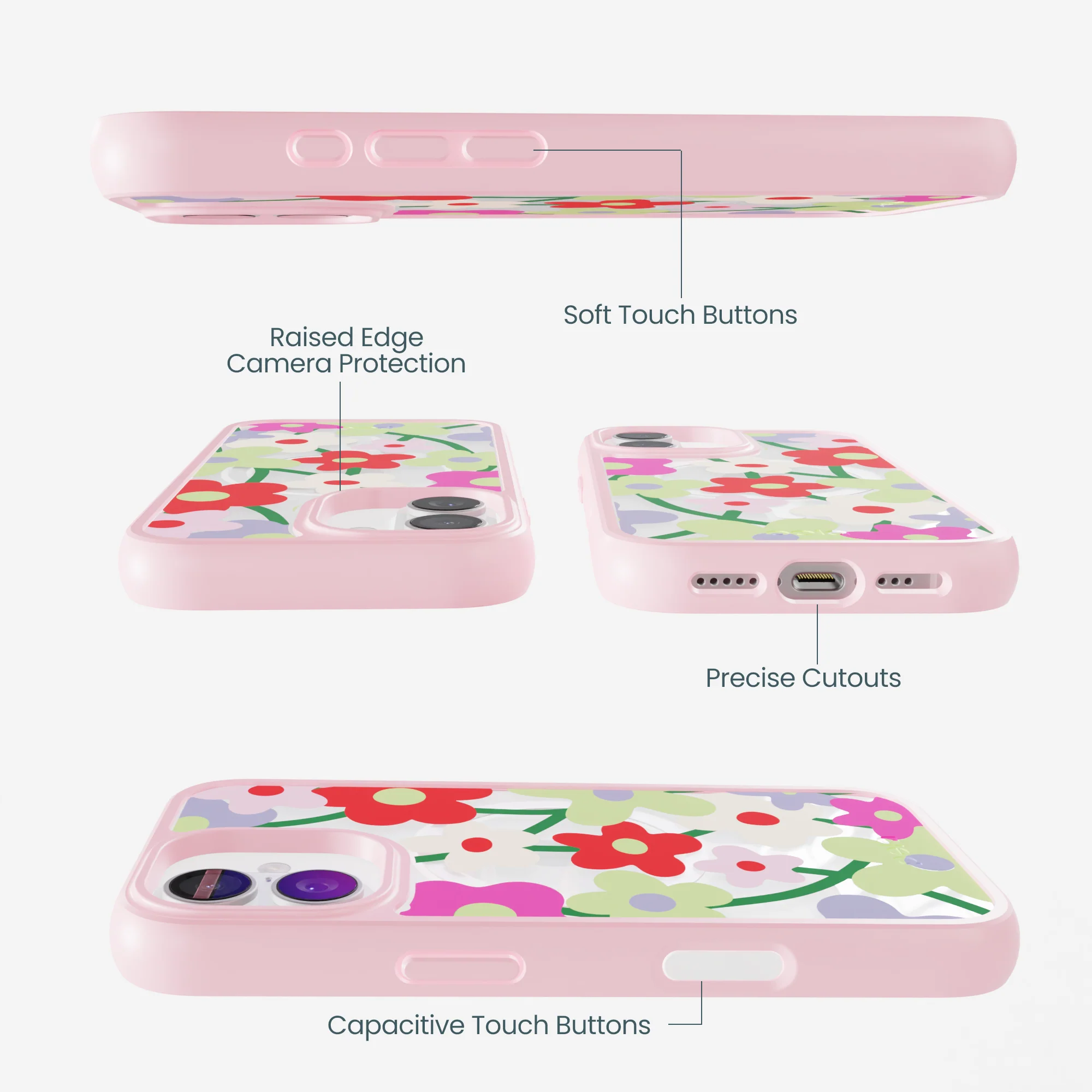 Clear Poppy Flora iPhone 17 Case With Petal Pink Ridge (MagSafe included) - Image 3