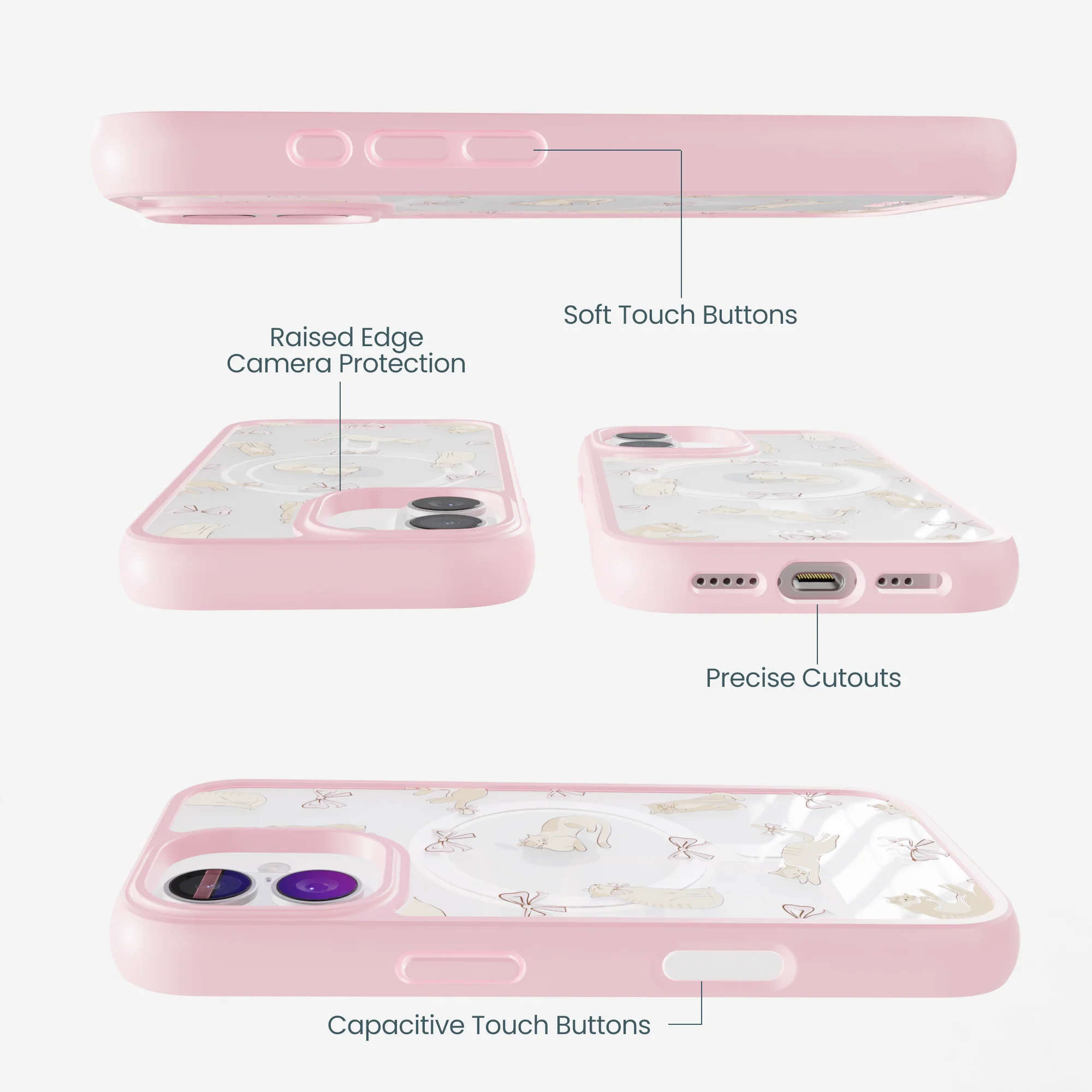 Clear Purrfection iPhone 17 Case With Petal Pink Ridge (MagSafe included) - Image 3