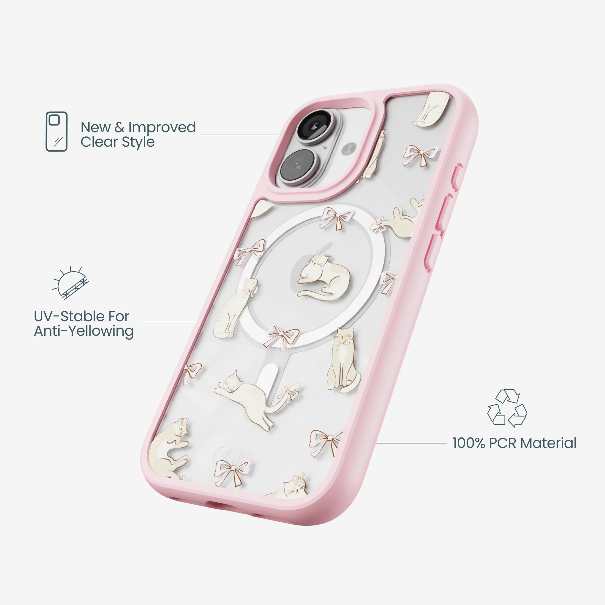 Clear Purrfection iPhone 17 Case With Petal Pink Ridge (MagSafe included) - Image 4