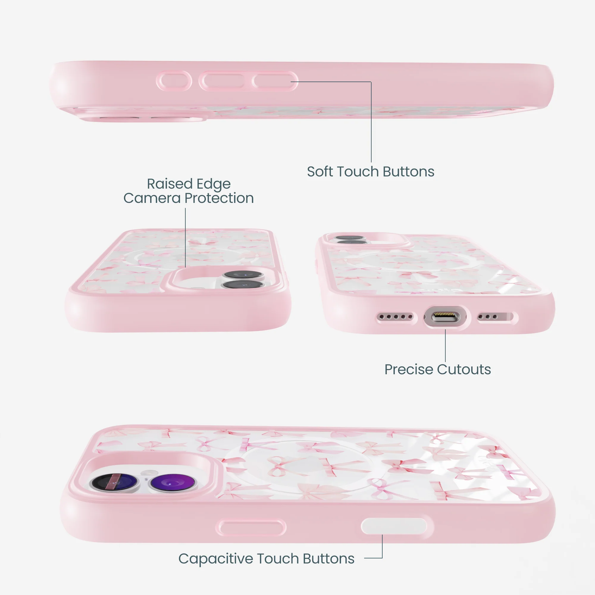 Clear Rosy Bows iPhone 17 Case With Petal Pink Ridge (MagSafe included) - Image 3