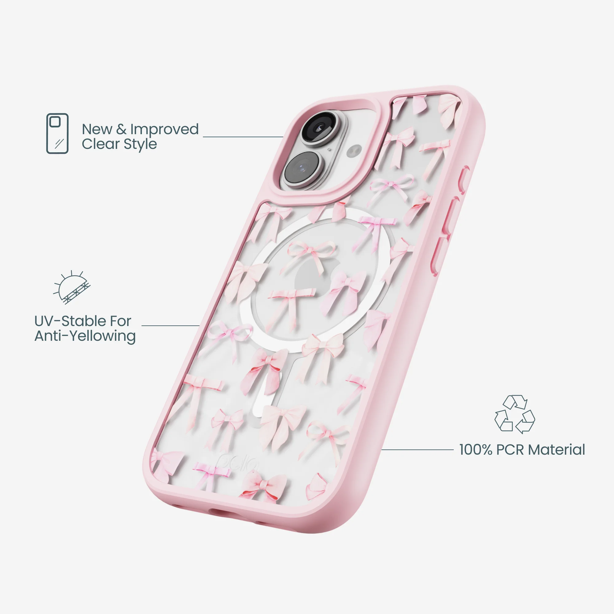 Clear Rosy Bows iPhone 17 Case With Petal Pink Ridge (MagSafe included) - Image 4