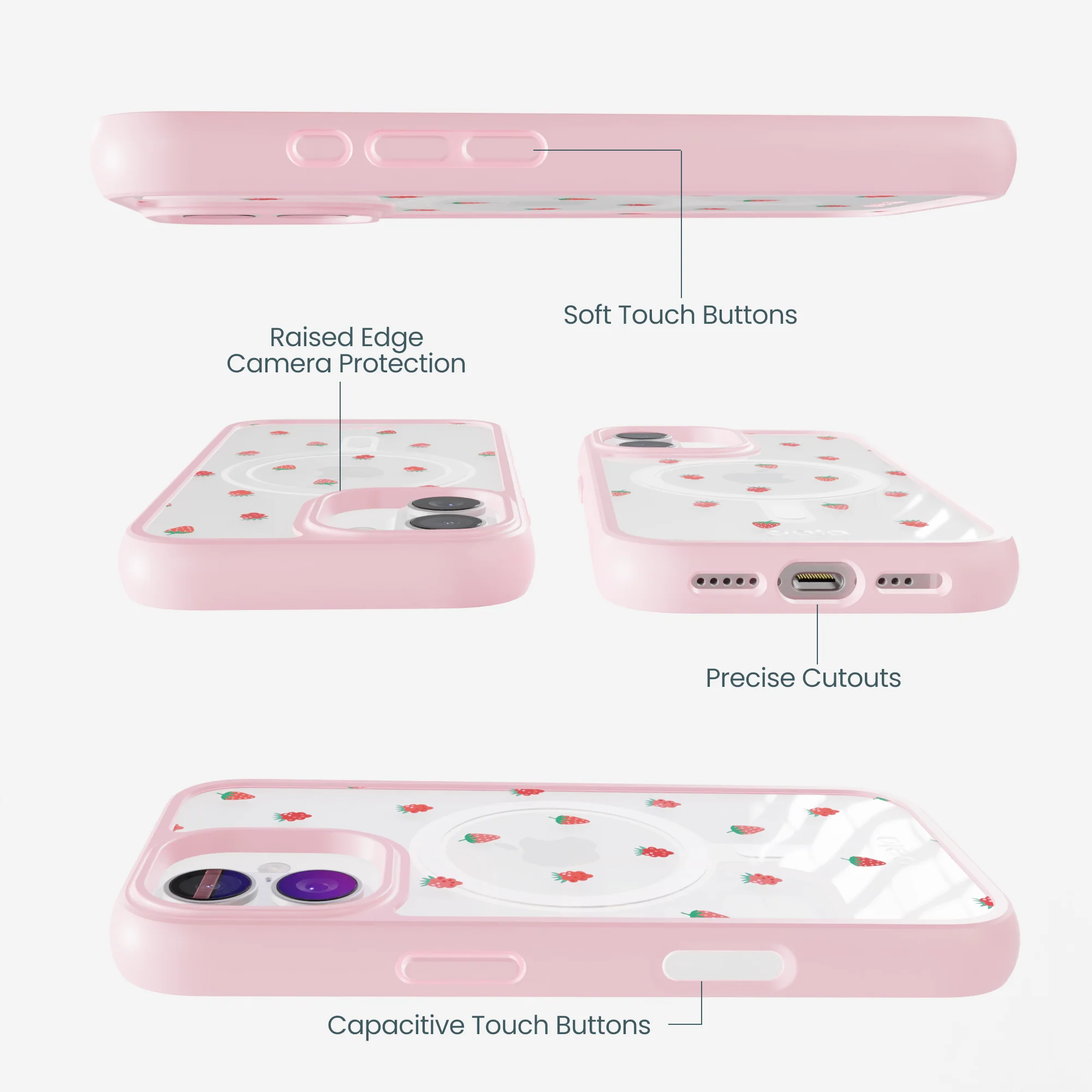 Clear Summer Berries iPhone 17 Case With Petal Pink Ridge (MagSafe included) - Image 3