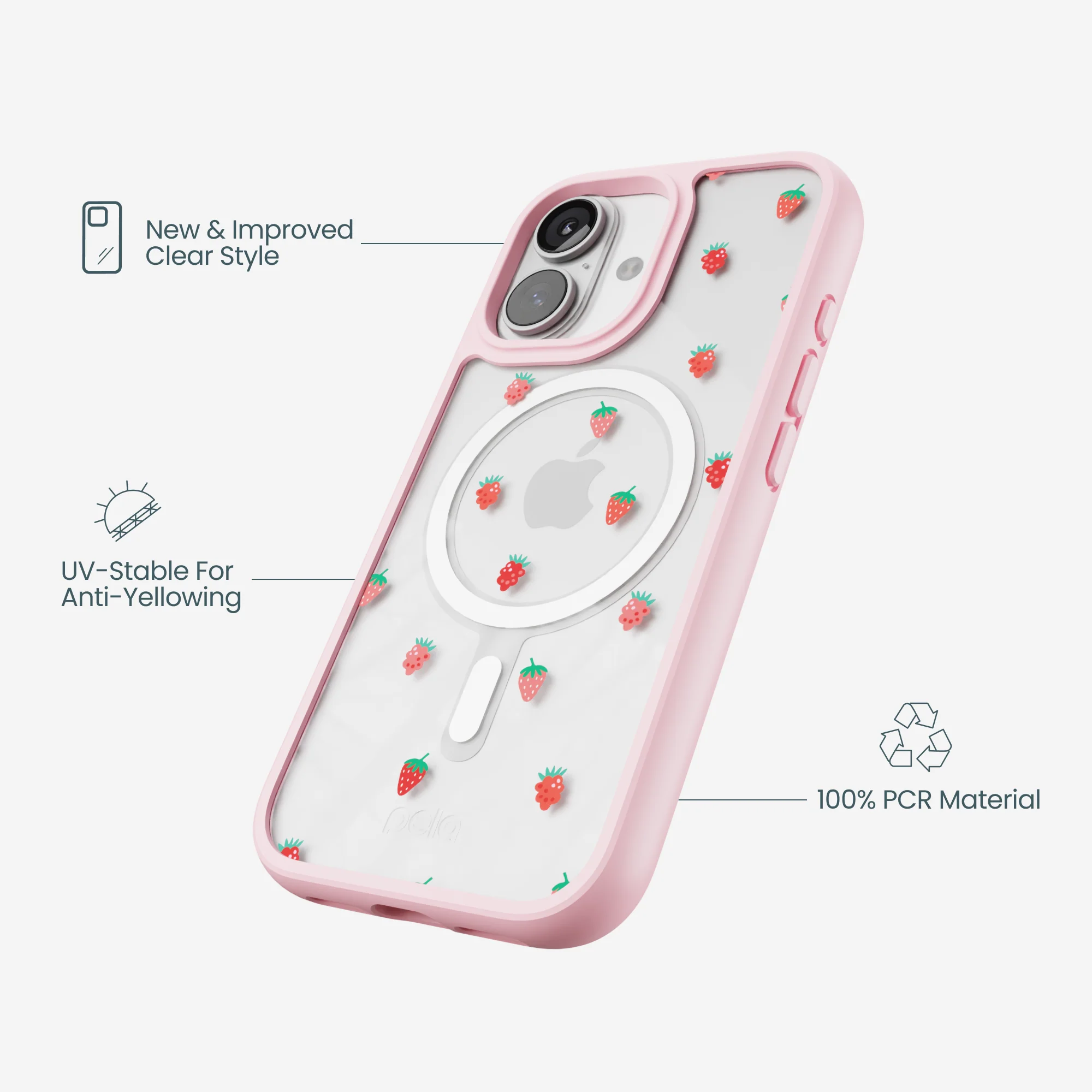 Clear Summer Berries iPhone 17 Case With Petal Pink Ridge (MagSafe included) - Image 4