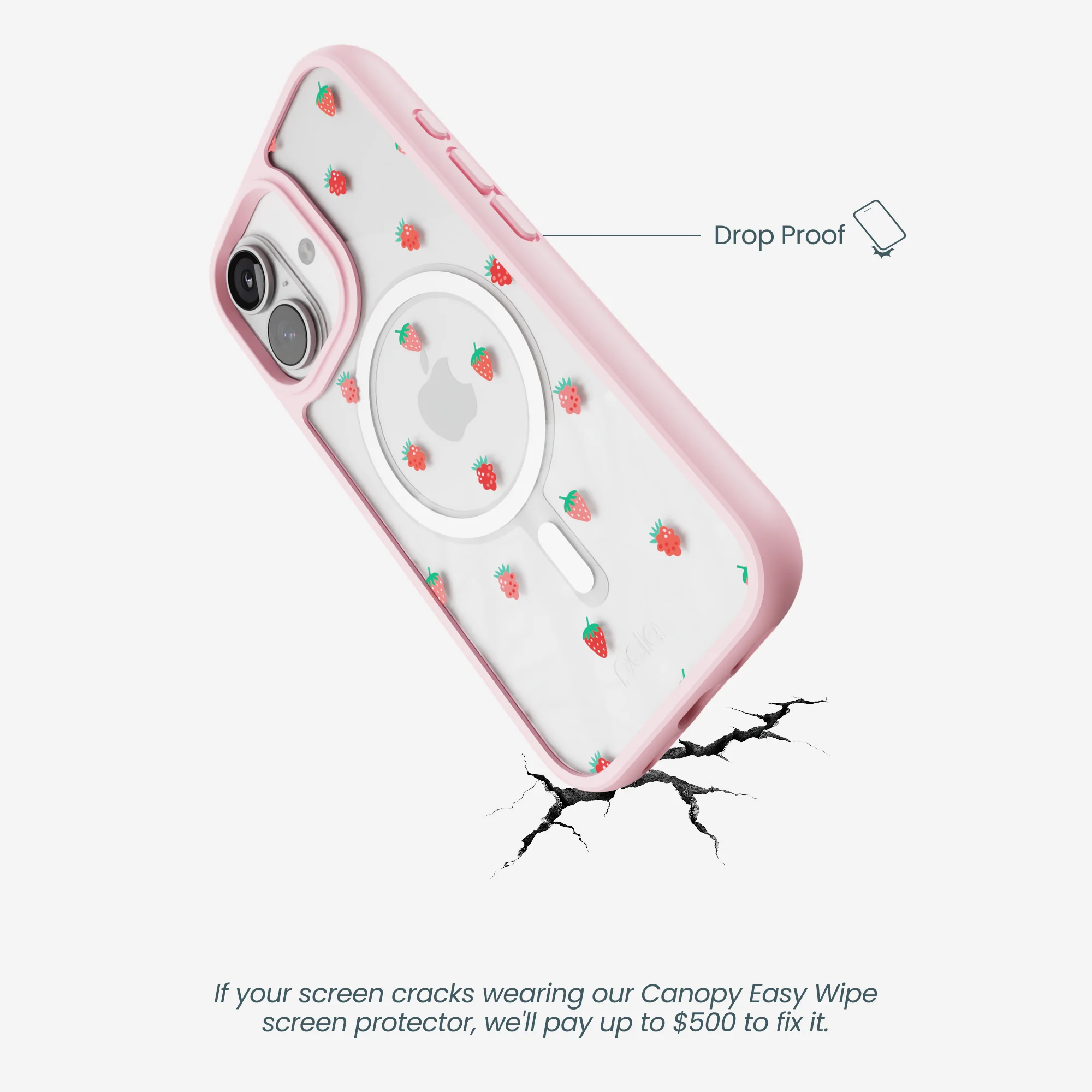 Clear Summer Berries iPhone 17 Case With Petal Pink Ridge (MagSafe included) - Image 5